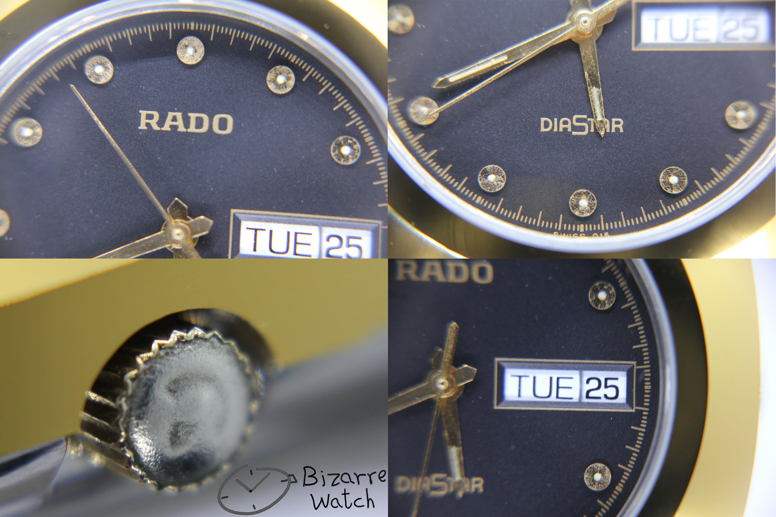 dial 015 gold RADO The Original Diastar Scratchproof 114.0393.3 Day Date 36mm Goldplated Watch bizarrewatch bizarre men unisex women crown hands logo