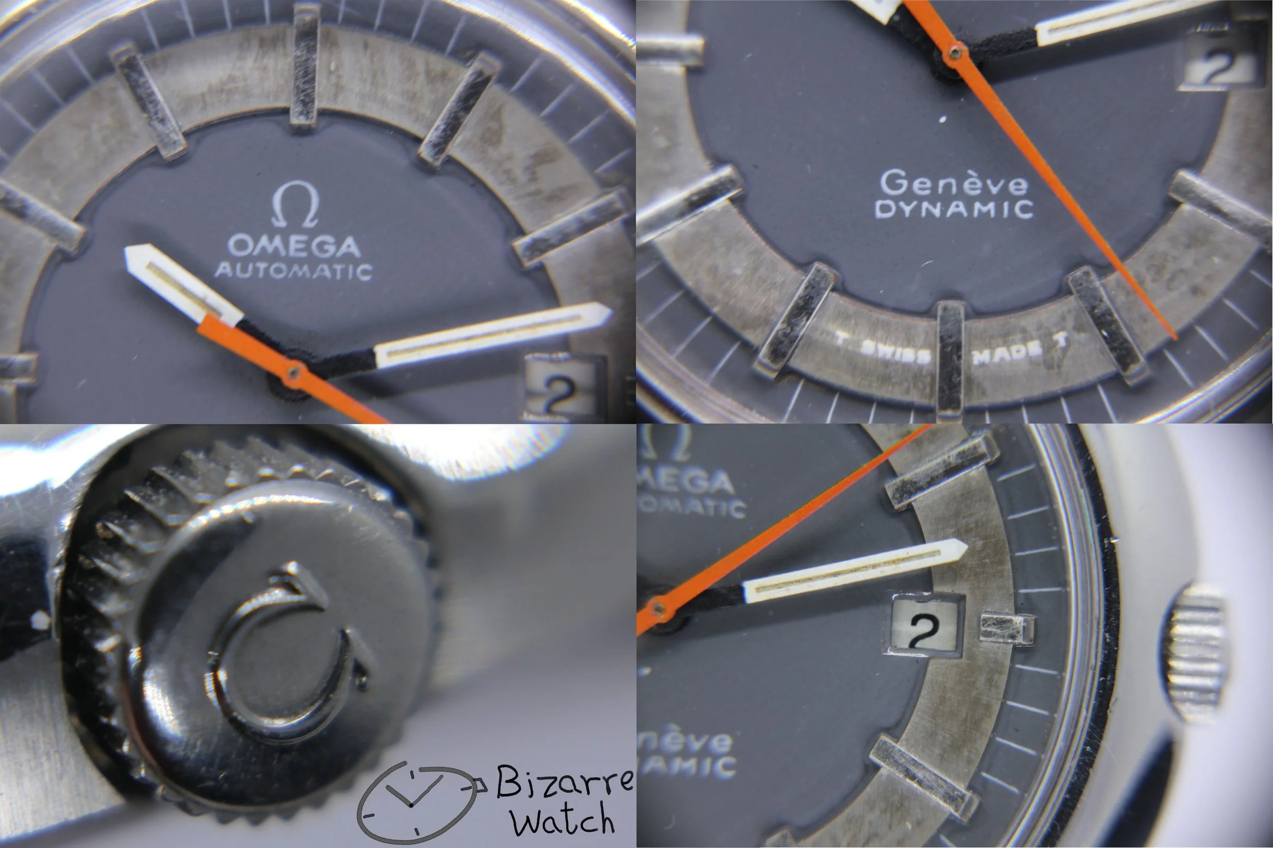 crown logo hands dial 1972 Vintage OMEGA 1481 Dynamic geneve Genève Automatic Tool 107 Men's men Tritium Lume Watch Serviced lapping polished bizarre bizarrewatch