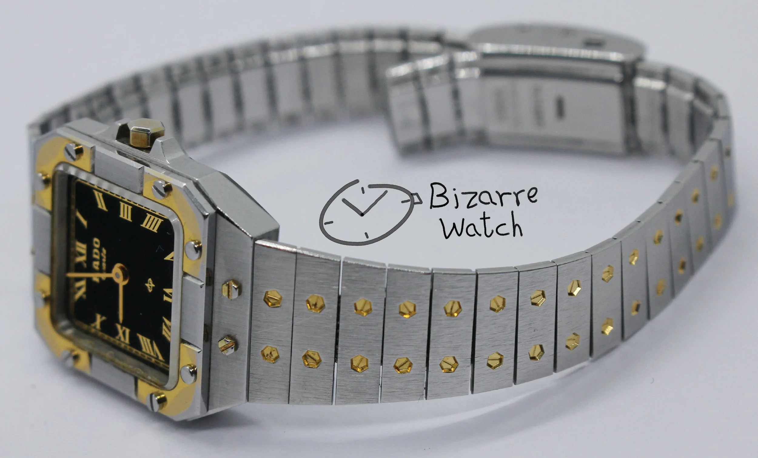 bezel screws hexagonal dial cartier Vintage Ladies Rado De Santos Homage 24mm Goldplated 133.9006.4 Black Dial Watch bizarre bizarrewatch