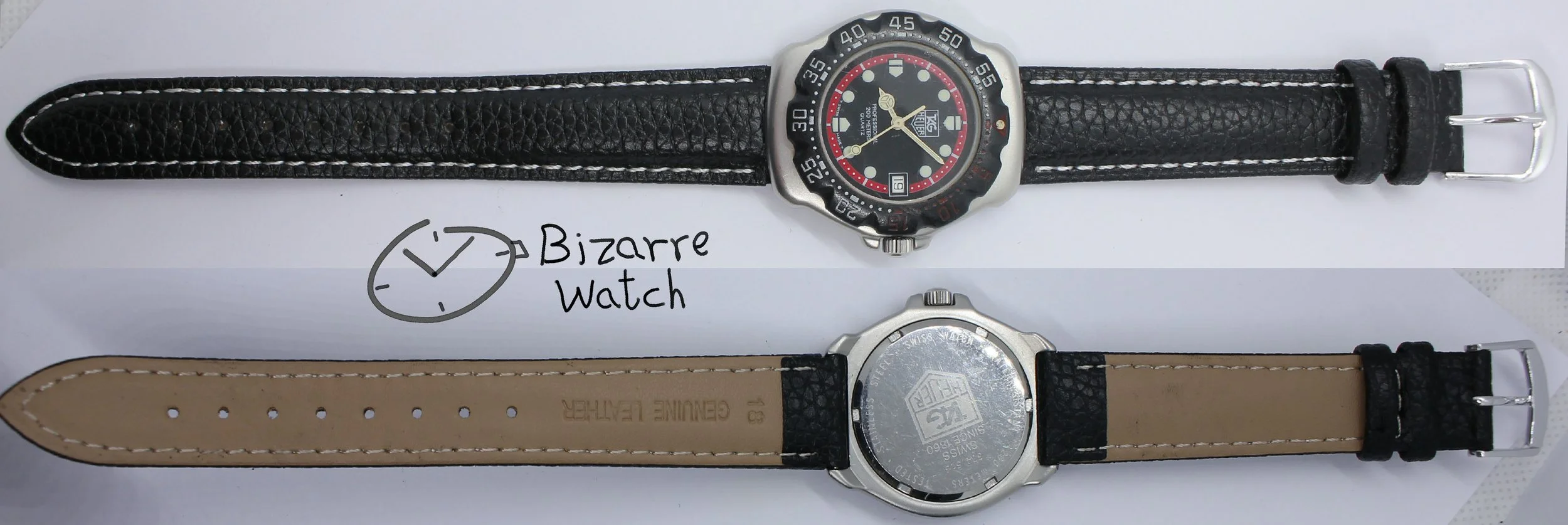 leather strap contrast stitching vintage TAG HEUER Formula 1 200M Black Red Date 374.513 Watch men women