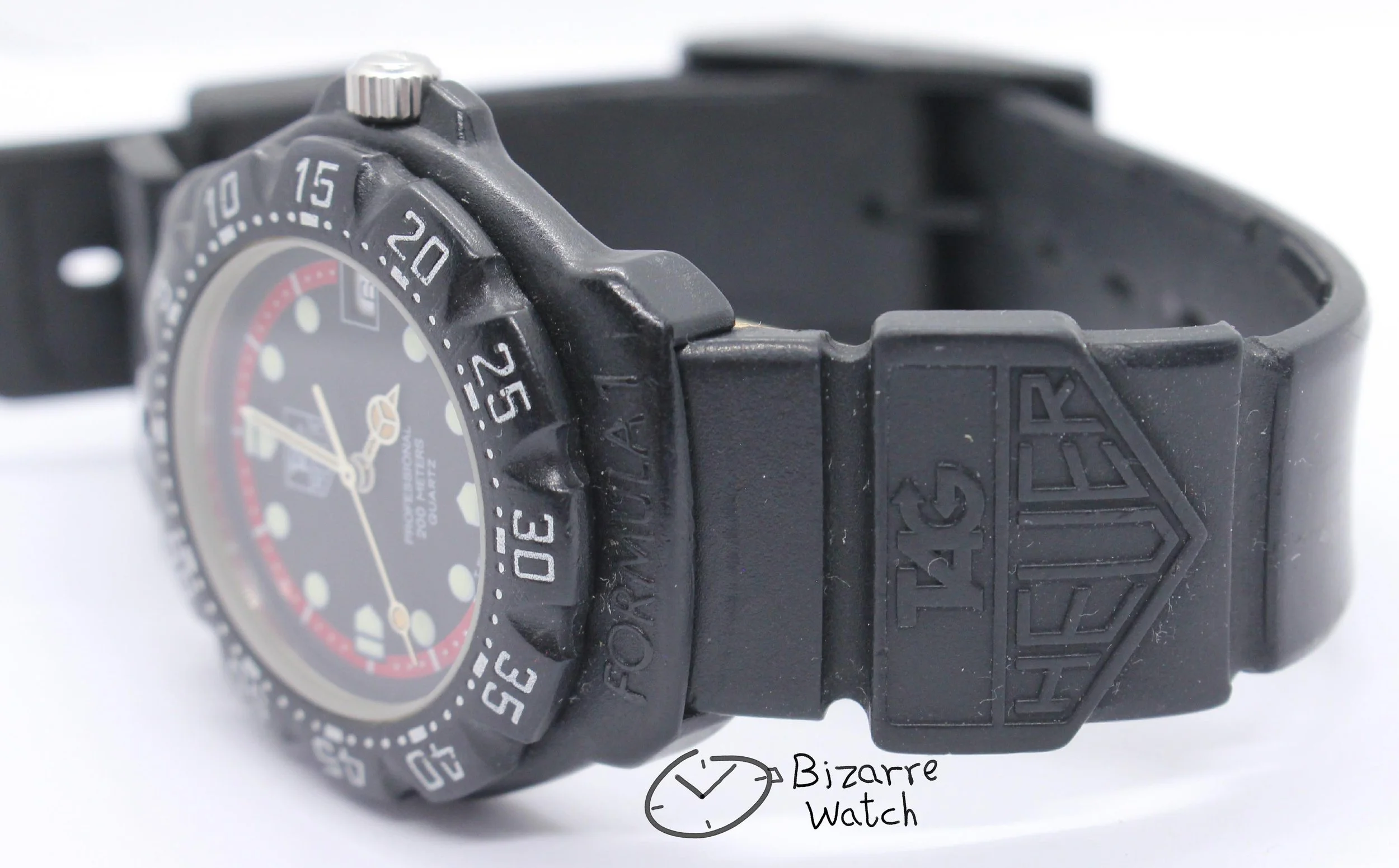 side Vintage TAG HEUER Formula 1 200M All Black With Date 383.513 Watch men unisex