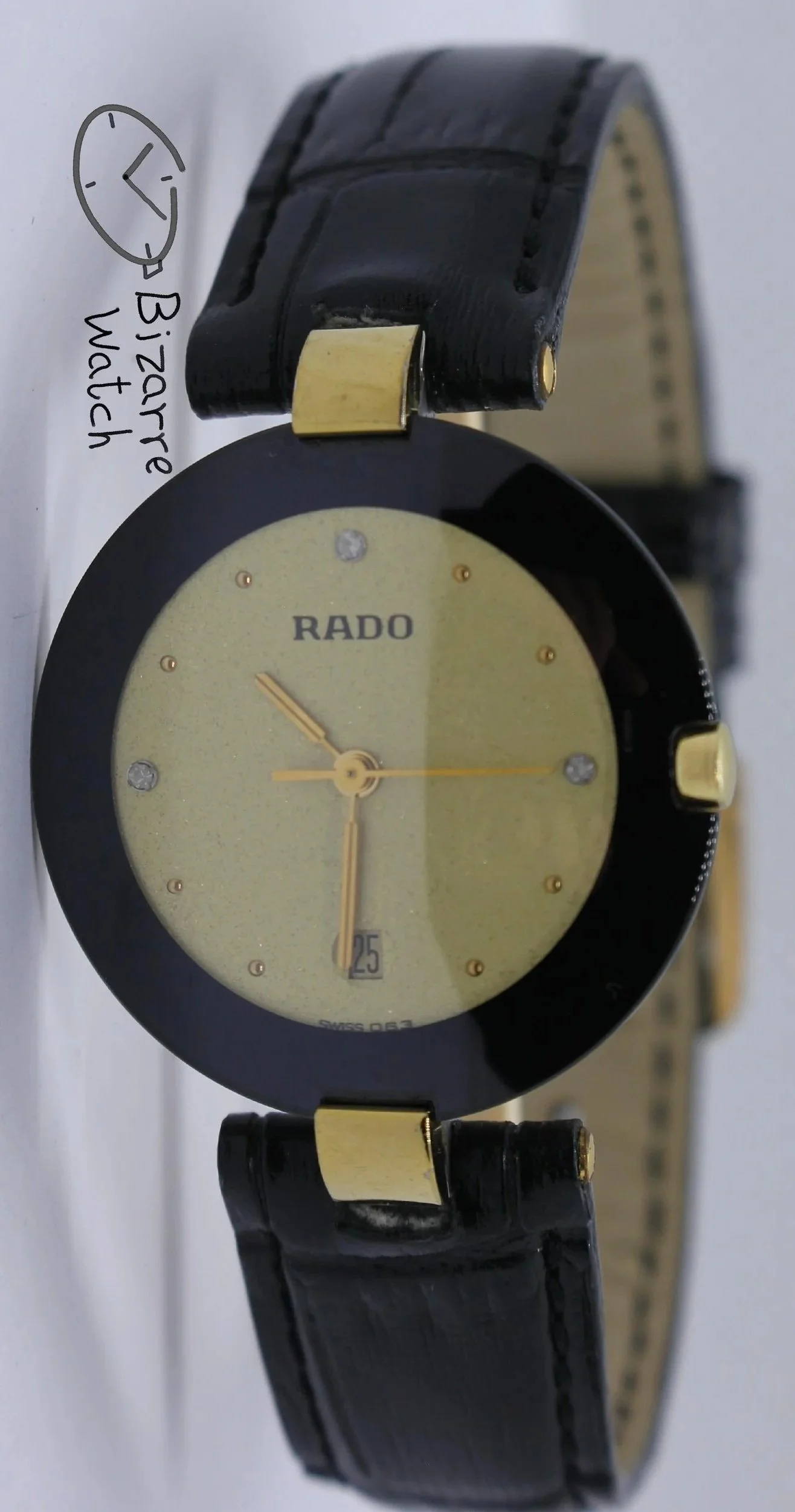 Rado La Coupole Yellow Dial 30mm 129.4077.4 129.4077.4n Domed Sapphire Leather Strap Watch women men unisex preowned used bizarre
