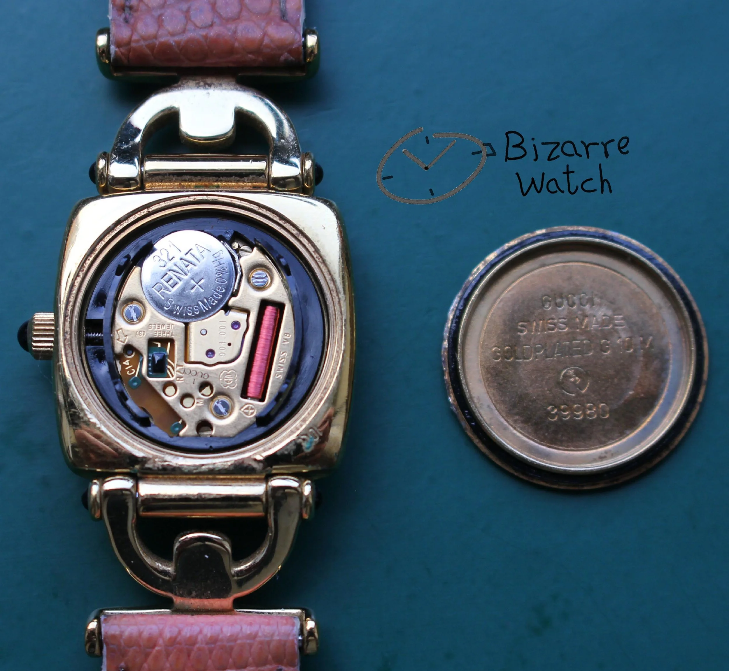 eta 901.001 movement Vintage Ladies gold plated Goldplated GUCCI 6300L White Dial Brown Strap Watch women bizarre