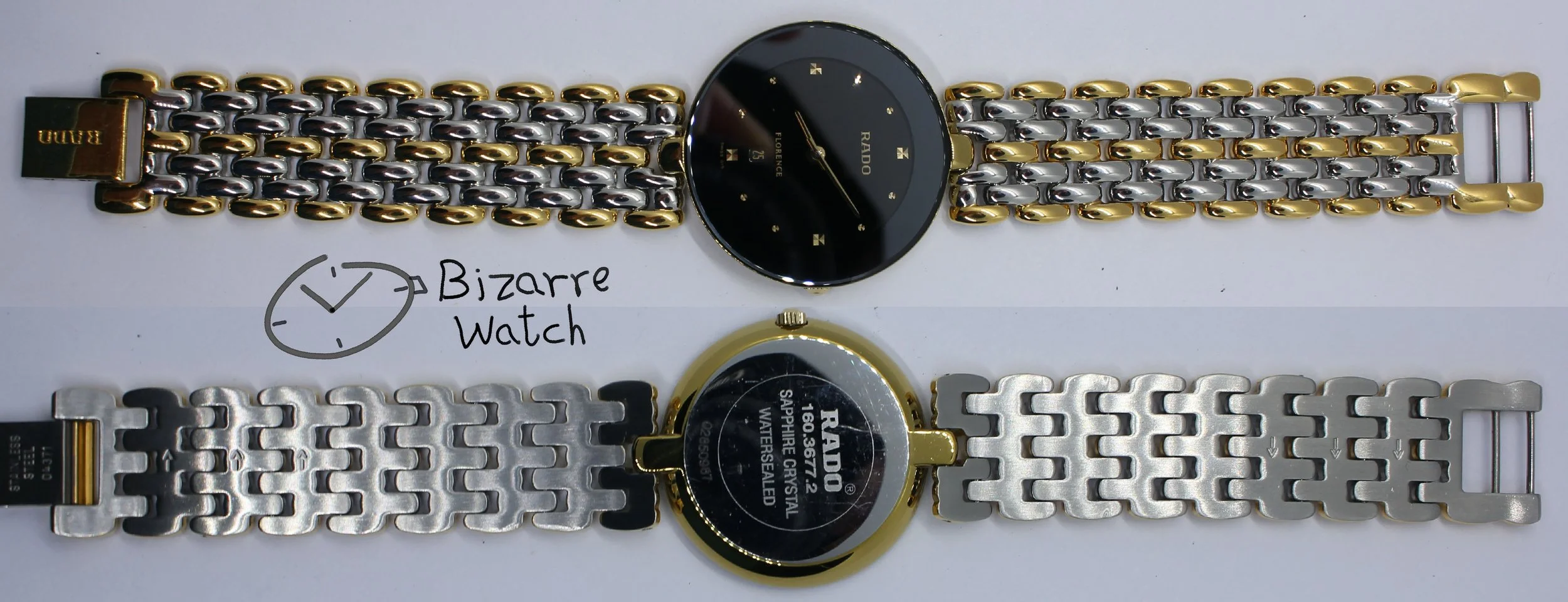 used preowned pre-owned vintage sapphire crystal Rado Florence Goldplated 160.3677.2 two tone bracelet Watch bizarre bizarrewatch men women unisex