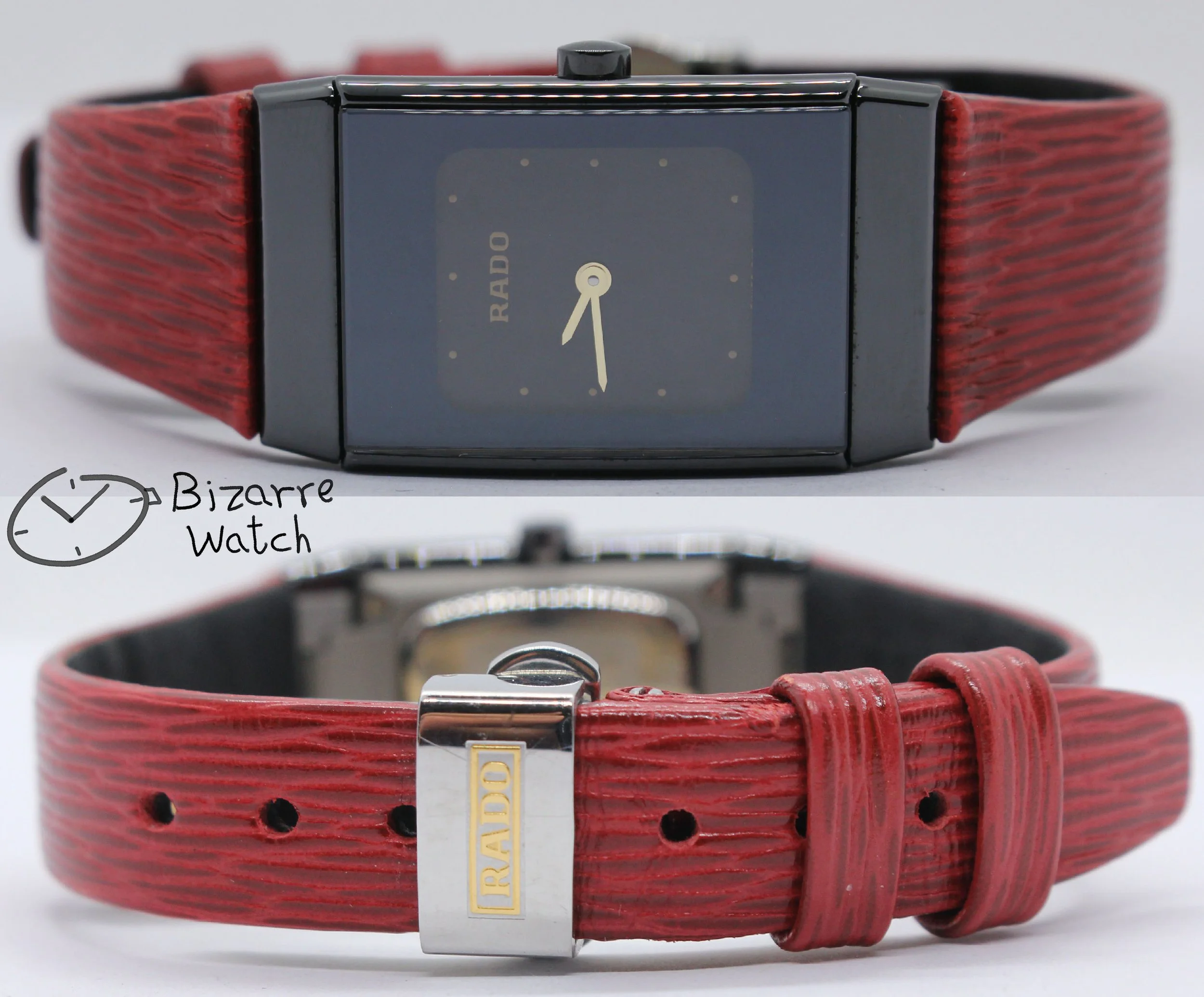 vintage nos New Old Stock Scratchproof Rado Ceramica Diastar 963.0350.3 Black Ceramic Red Strap Watch bizarre women ladies