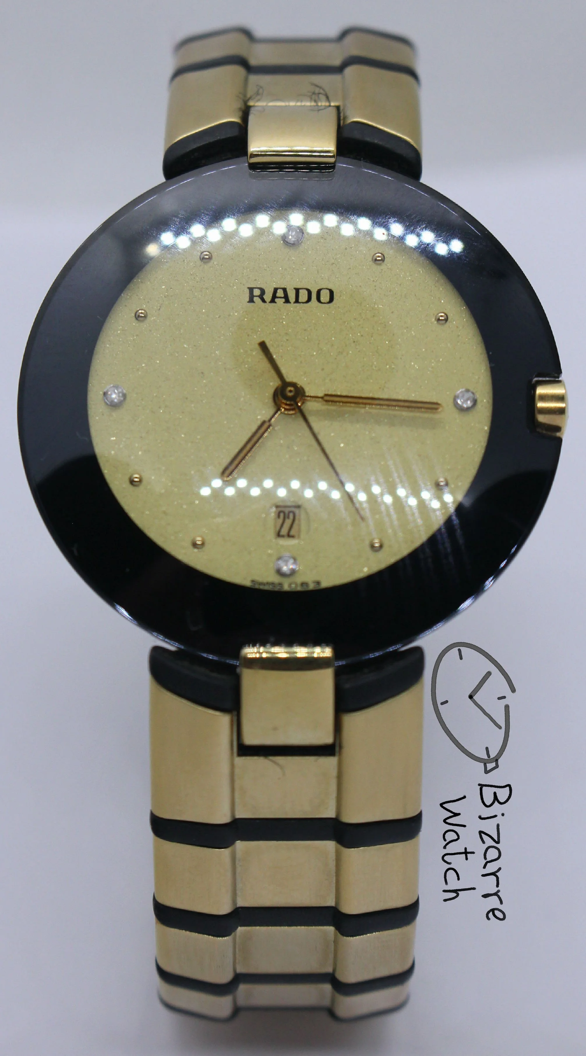 yellow champagne vintage RARE Rado La Coupole 129.4075.4 gold plated goldplated Steel Rubber Bracelet Watch men women unisex bizarre