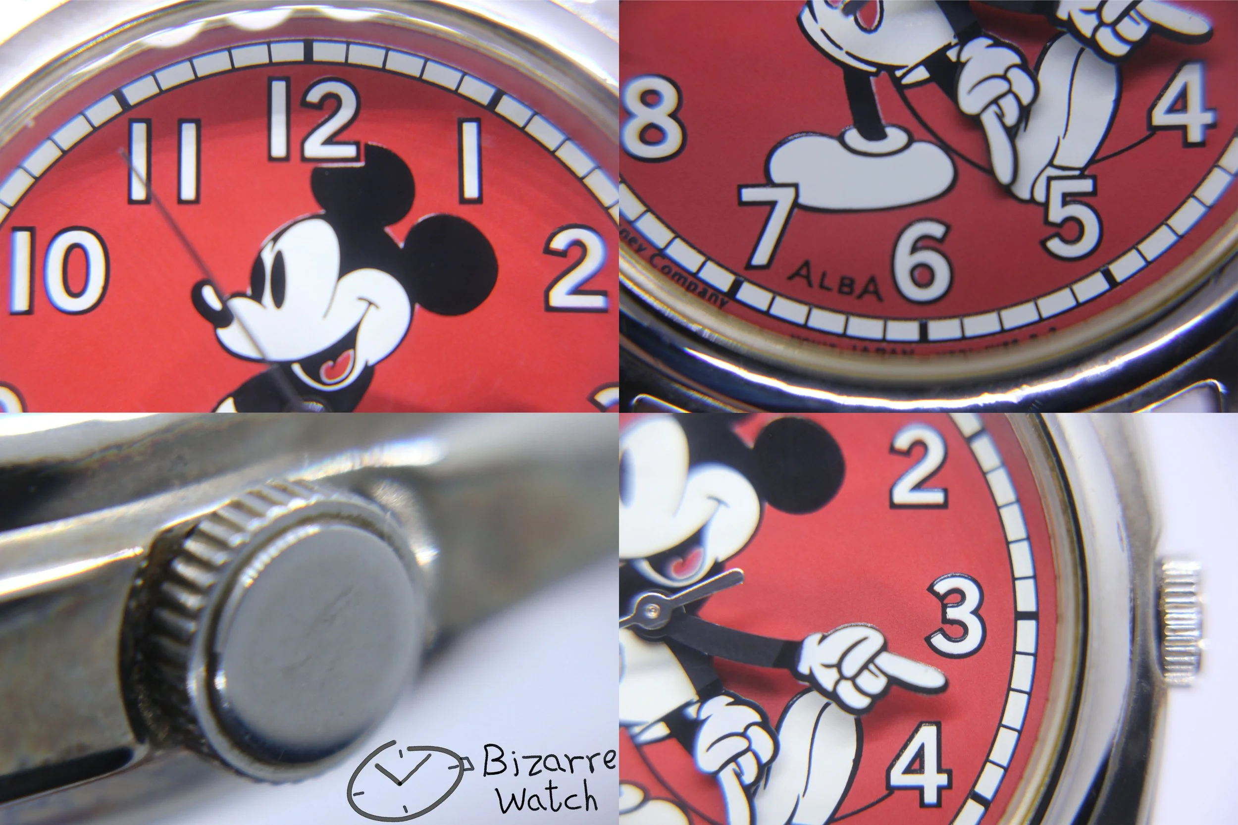 dial hands crown Vintage Alba Mickey Mouse Walt Disney Red brown Genuine Leather Watch Japan v501 V501-1V68 R2 V501-6P10 R1 bizarre bizarrewatch women men unisex