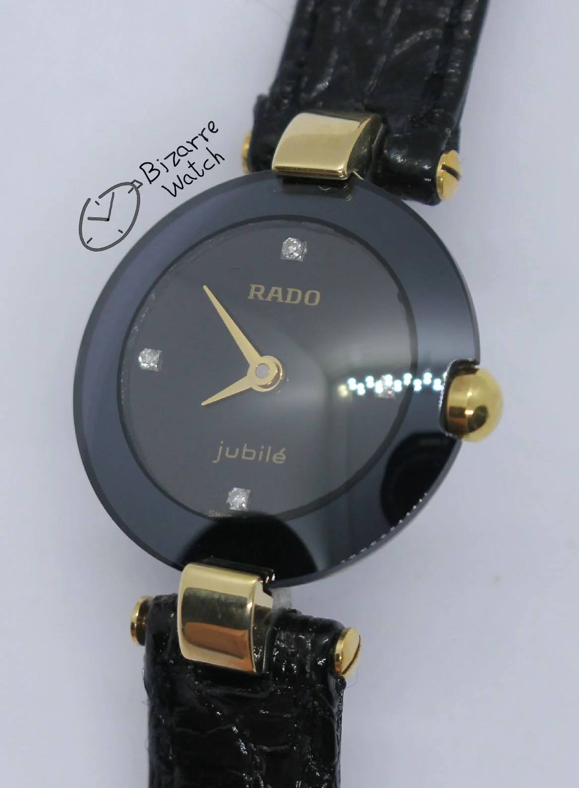 4 Diamonds 18K Gold Rado Coupole Jubile 204.3579.4N Domed Sapphire Crystal Extra Long Handmade Leather Strap Watch