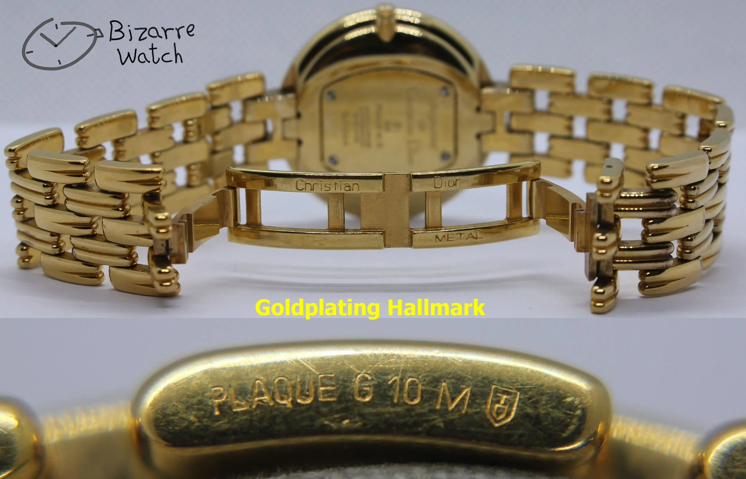 hallmark engraved plaque or 10 clasp micron vintage electro gold plating Goldplated Curved Sapphire Christian Dior Bagheera D74.154.4 D74-154-4 Watch bizarre women men ladies