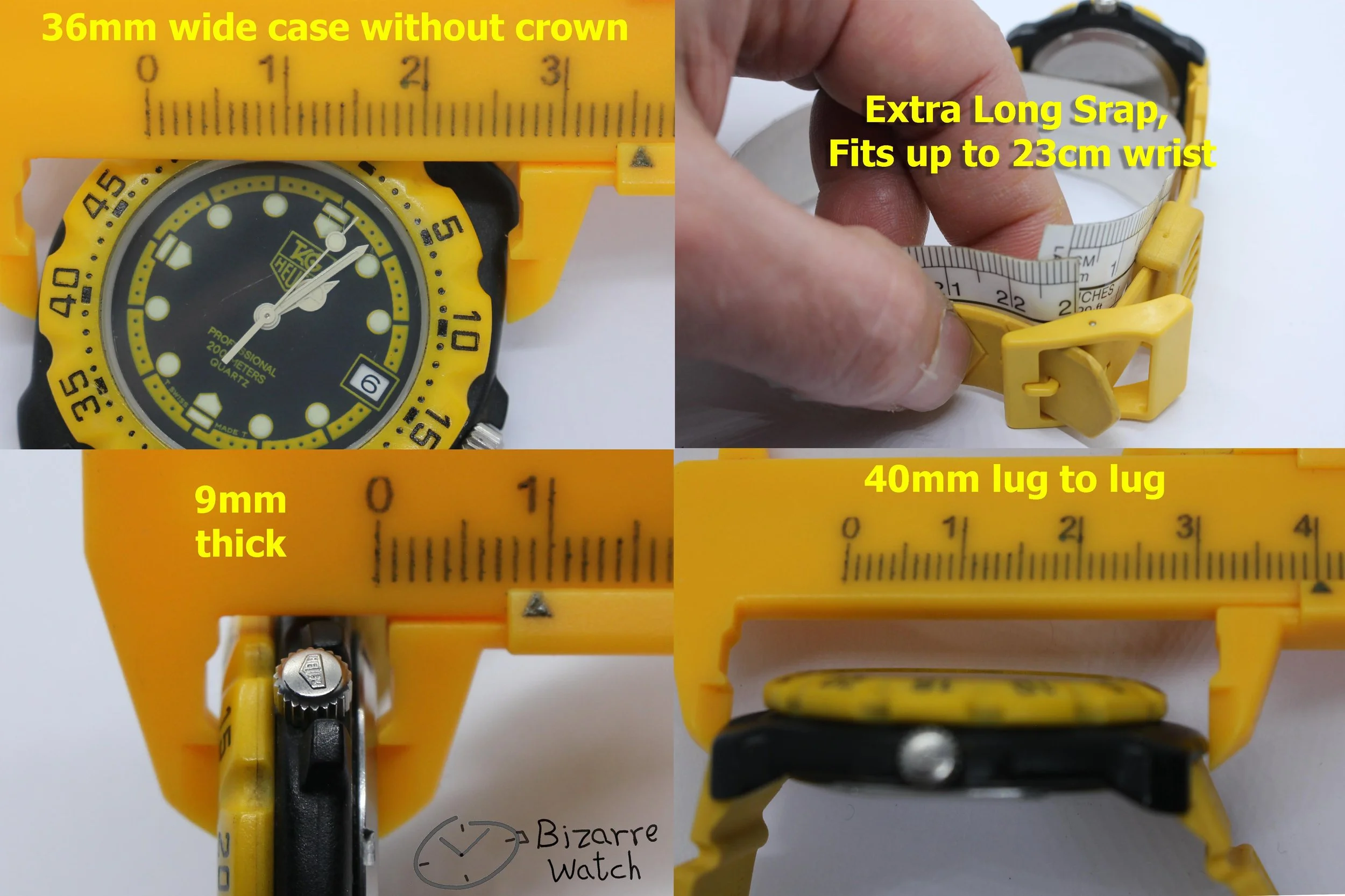 size dimensions wrist Vintage TAG HEUER Formula 1 200M Yellow Black 380.513 380.513/1 Yellow Watch men unisex women ladies gents bizarre