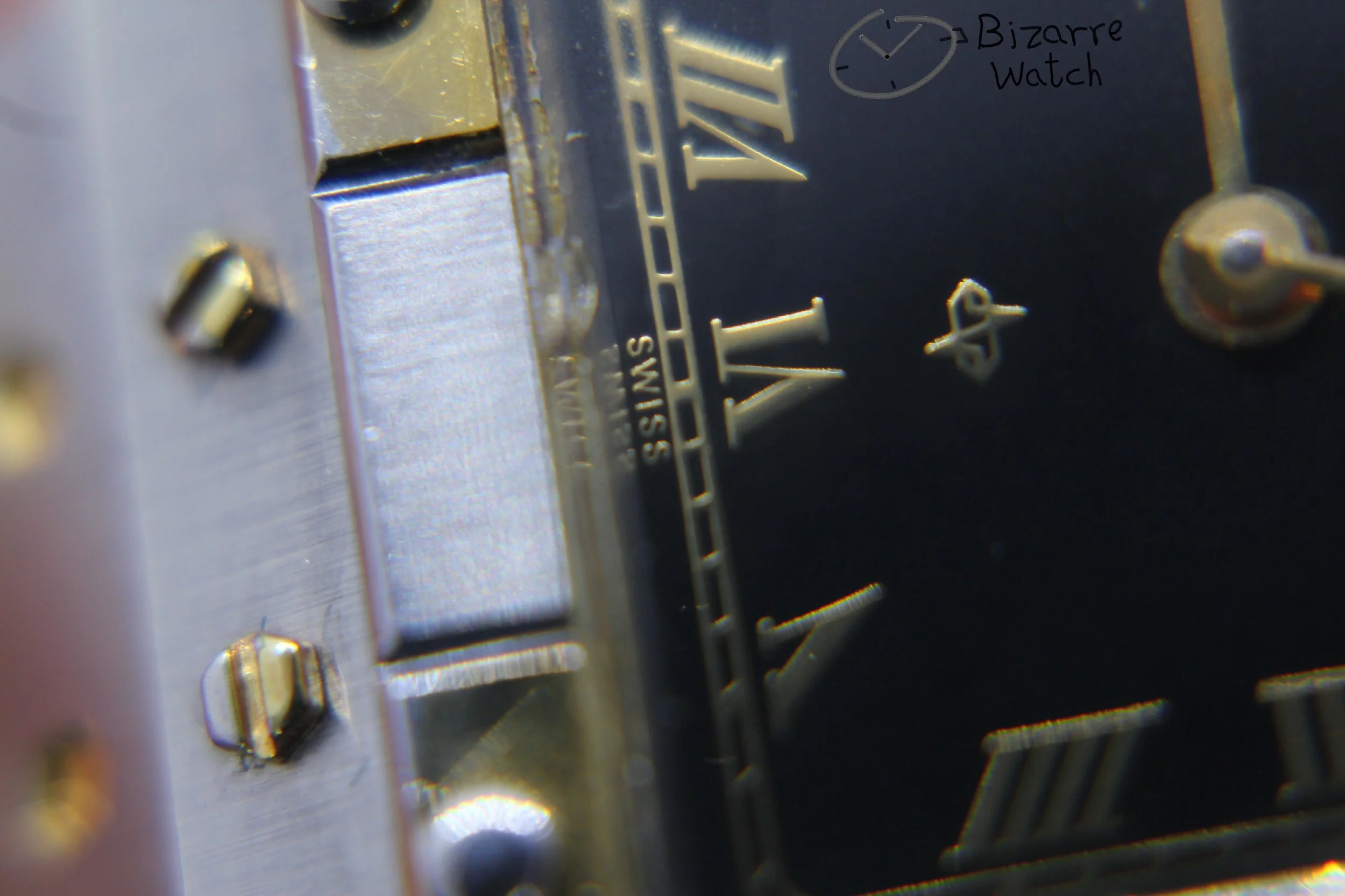 hexagonal screws dial cartier Vintage Ladies Rado De Santos Homage 24mm Goldplated 133.9006.4 Black Dial Watch bizarre bizarrewatch