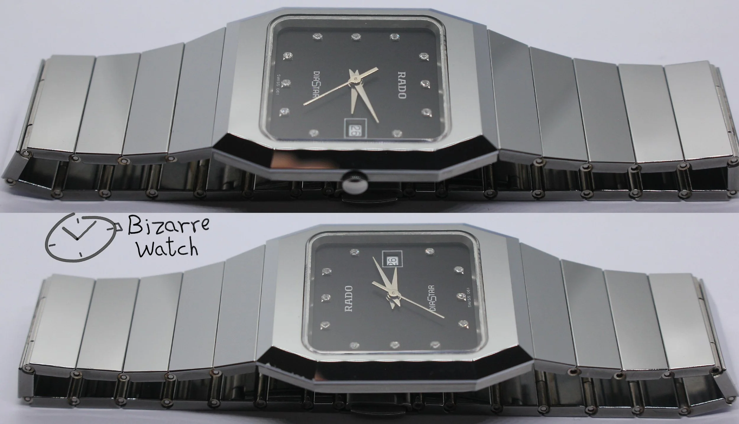 polarised polarized lens view diamond diamonds rare black diamond silver Vintage Scratchproof Rado Diastar 129.0292.3 Tungsten Mirror Finish Unisex Watch men women