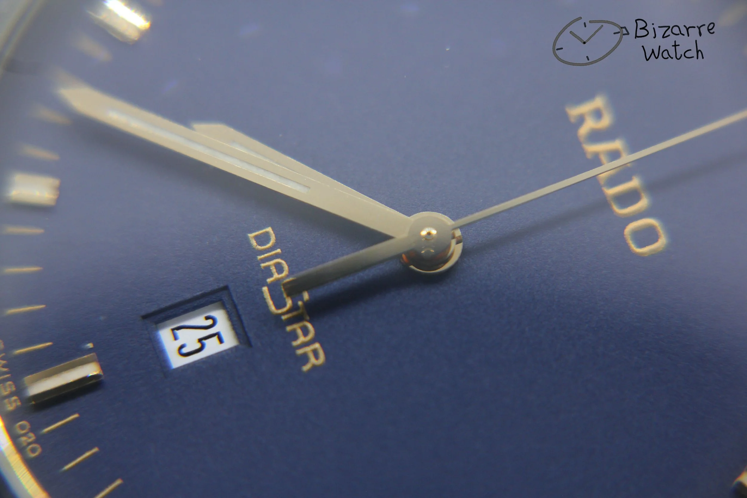 hands logo date dial 020 vintage used preowned pre-owned Scratchproof Navy Blue Rado Diastar 35mm Tungsten Carbide Bezel 152.0341.3 Watch bizarrewatch bizarre