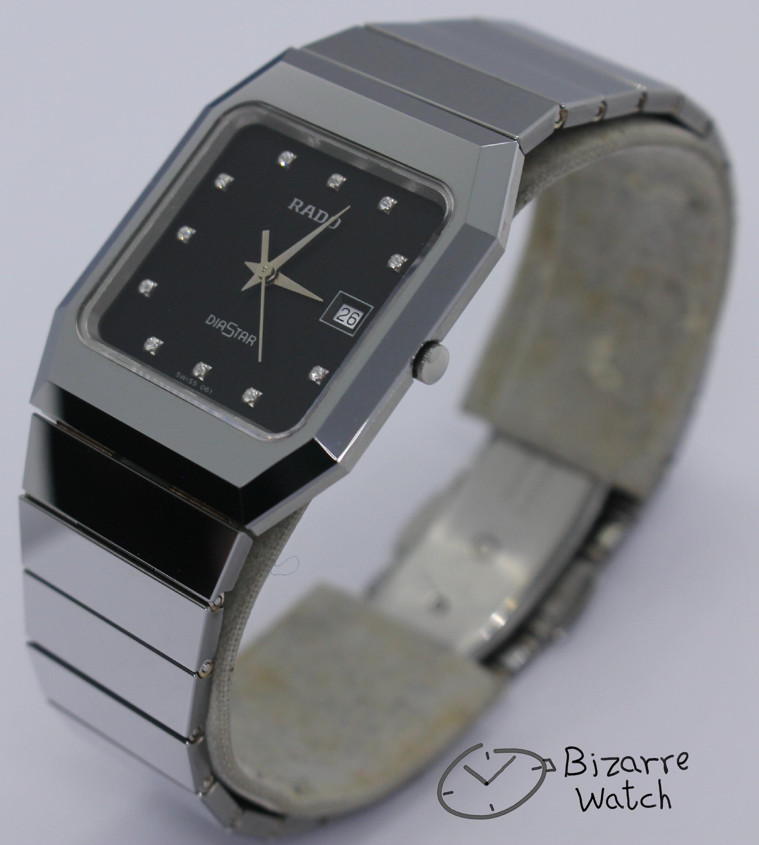 polarised polarized lens view diamond diamonds rare black diamond silver Vintage Scratchproof Rado Diastar 129.0292.3 Tungsten Mirror Finish Unisex Watch men women