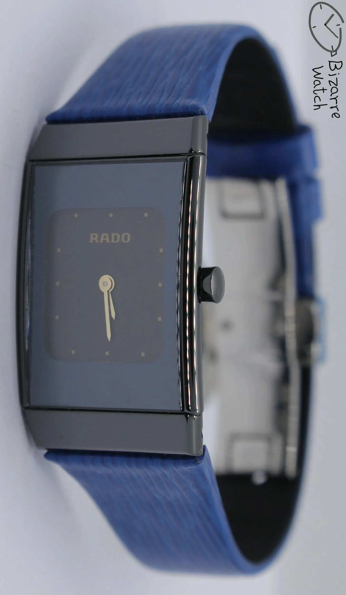 vintage nos New Old Stock Scratchproof Rado Ceramica Diastar 963.0350.3 Black Ceramic Blue Strap Watch bizarre women ladies