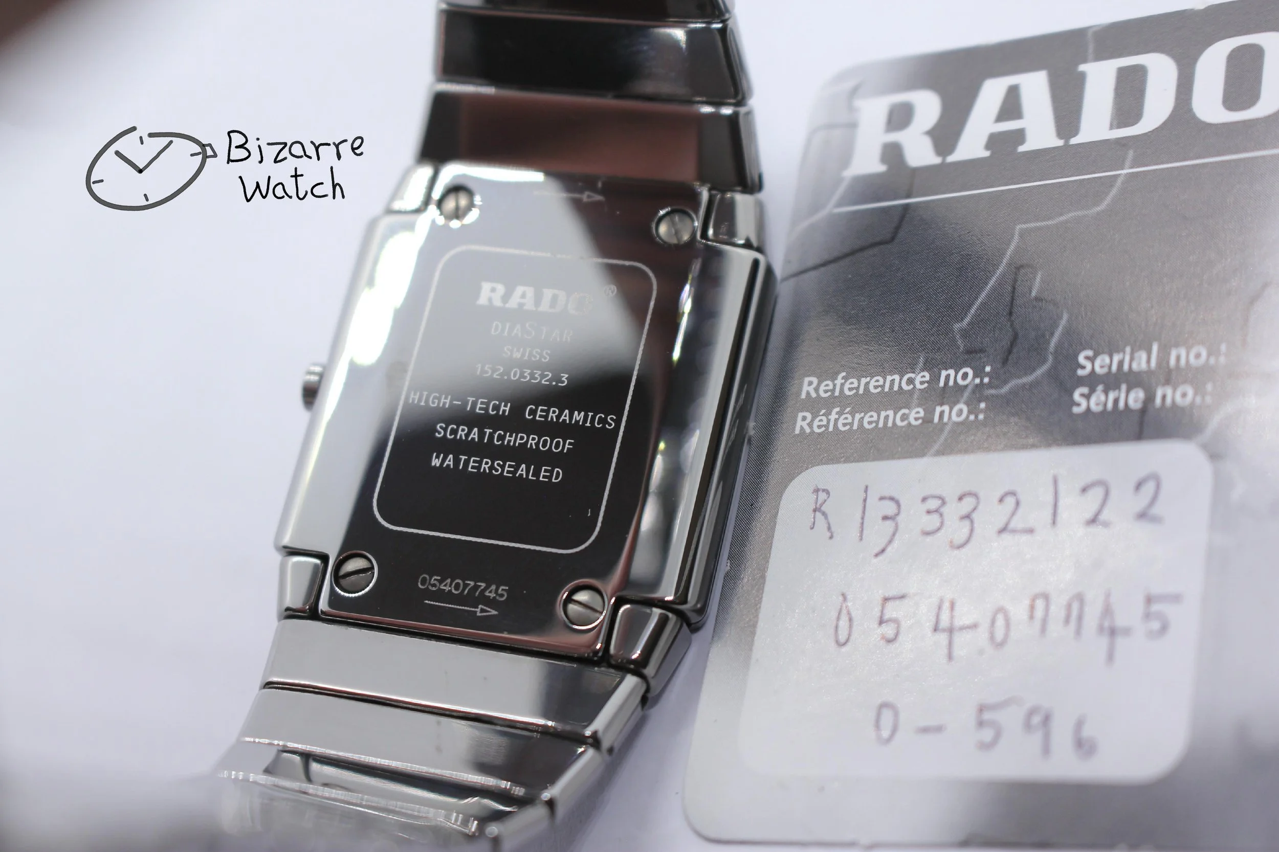 علبة ورق اوراق ضمان ضمانة 152.0332.3 R13332122 ضد الخدش ساعة ساعه رادو يد رجالي حريمي رجالى حريمى عتيقة قديمة  مستعملة مستعمل سيراميك سنترا سينترا تيتانيوم فضي سلفر سيلفر رصاصي تاريخ