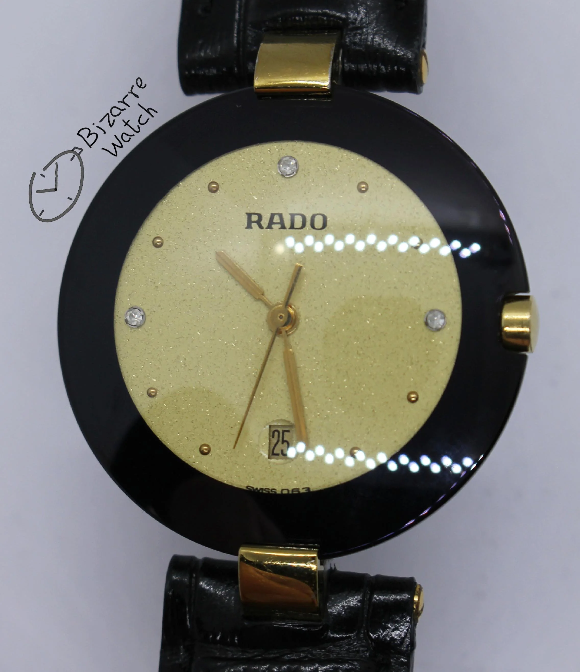 Rado La Coupole Yellow Dial 30mm 129.4077.4 129.4077.4n Domed Sapphire Leather Strap Watch women men unisex preowned used bizarre