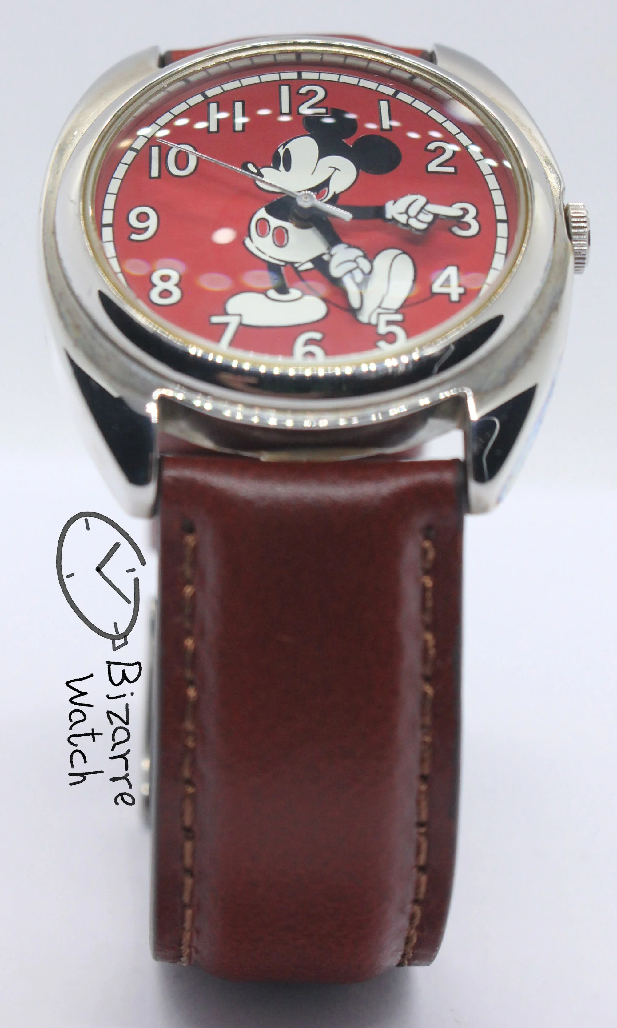 Vintage Alba Mickey Mouse Walt Disney Red brown Genuine Leather Watch Japan v501 V501-1V68 R2 V501-6P10 R1 bizarre bizarrewatch women men unisex