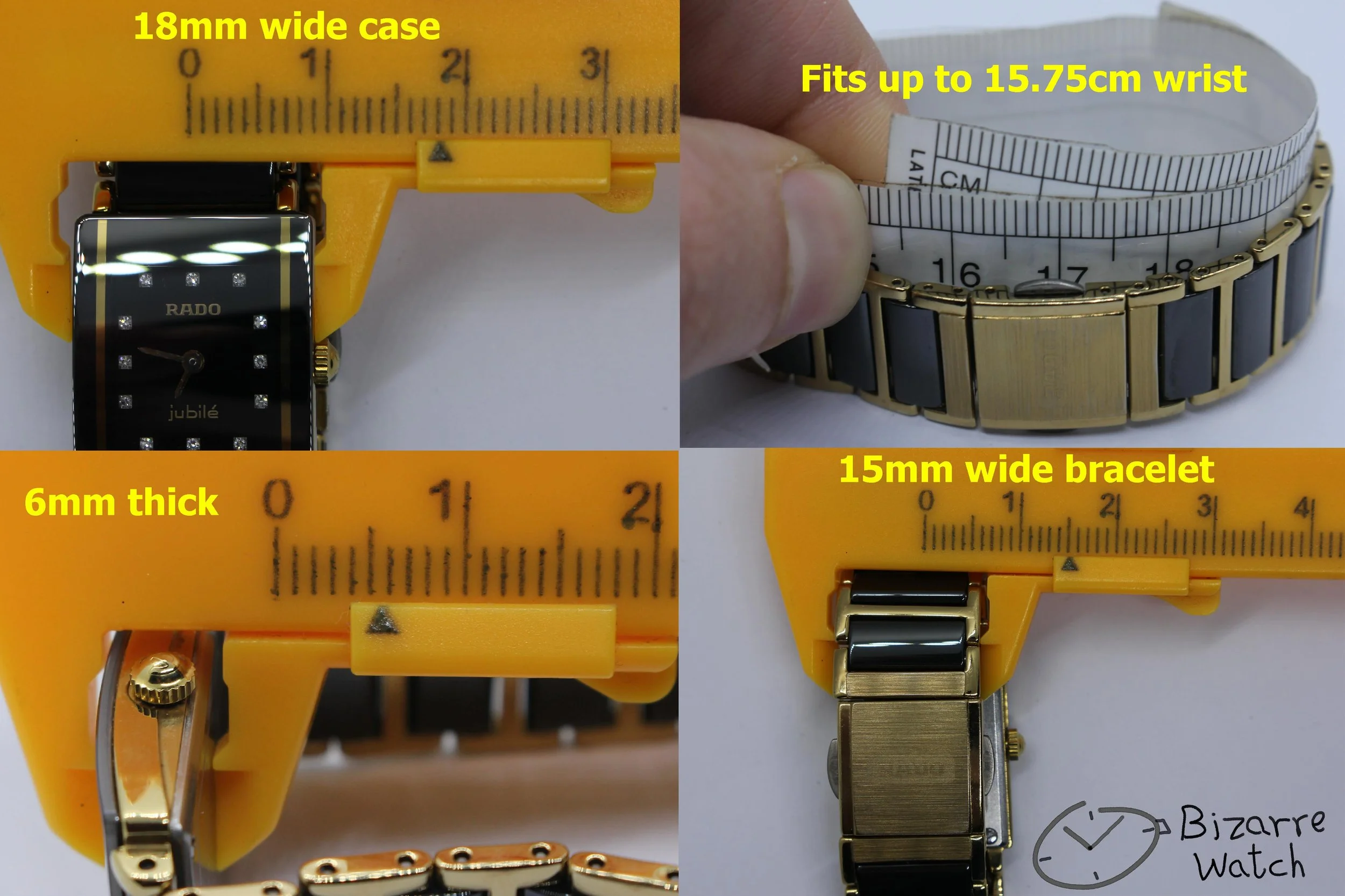 size dimensions wrist vintage diamond Ladies Rado Jubilé Scratchproof Black Ceramic Diastar Integral 153.0383.3 Watch bizarre