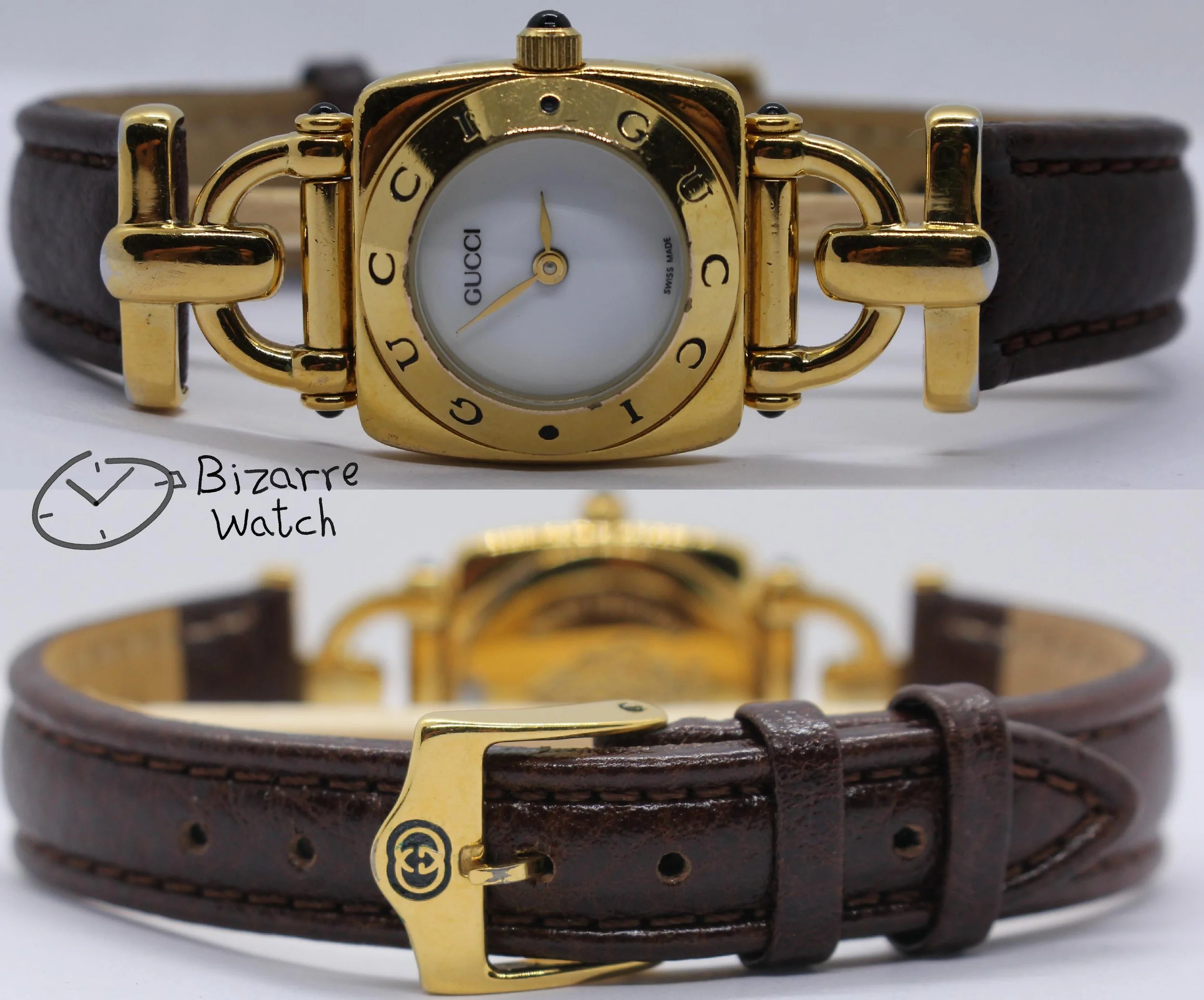 6300 6800 6800L Vintage Ladies gold plated Goldplated GUCCI 6300L White Dial Brown Strap Watch women bizarre