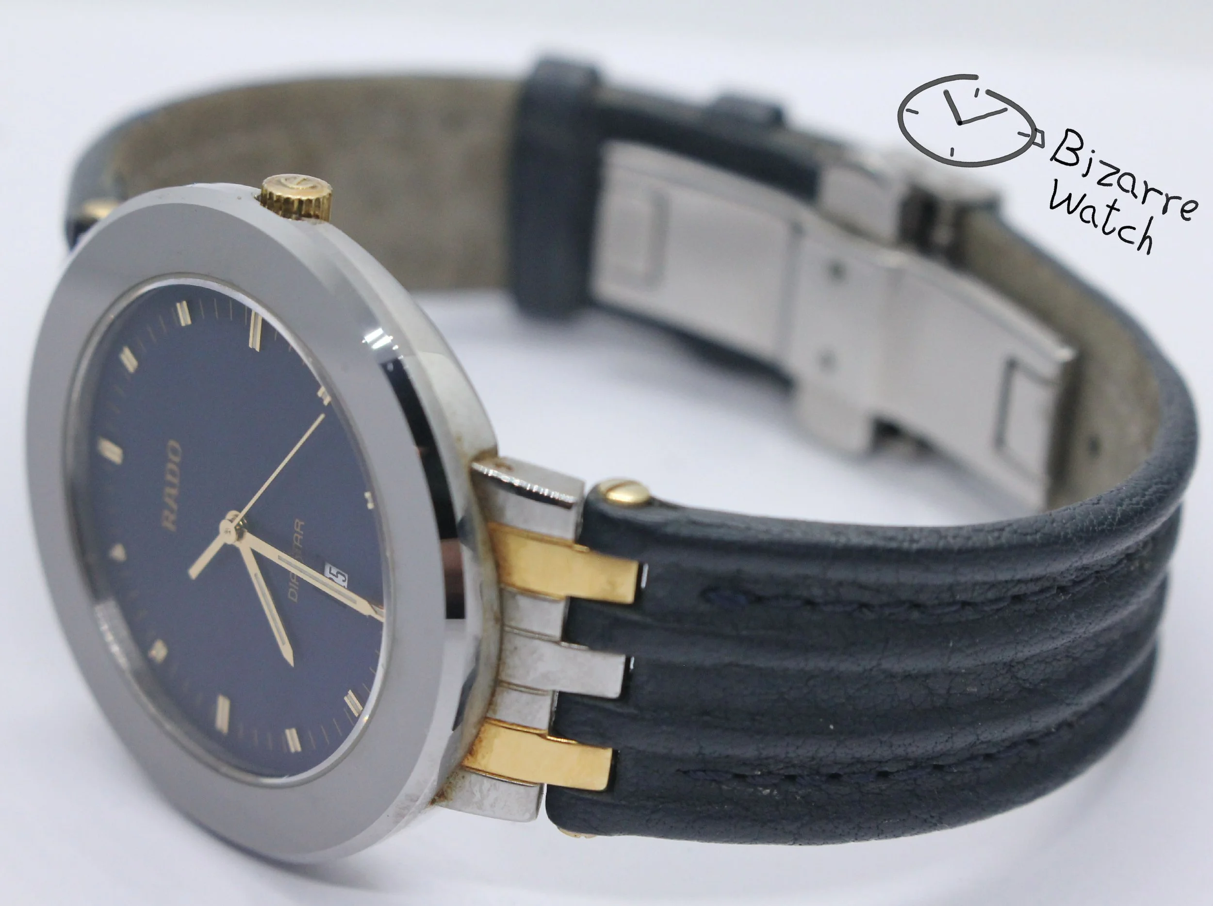 vintage used preowned pre-owned Scratchproof Navy Blue Rado Diastar 35mm Tungsten Carbide Bezel 152.0341.3 Watch bizarrewatch bizarre
