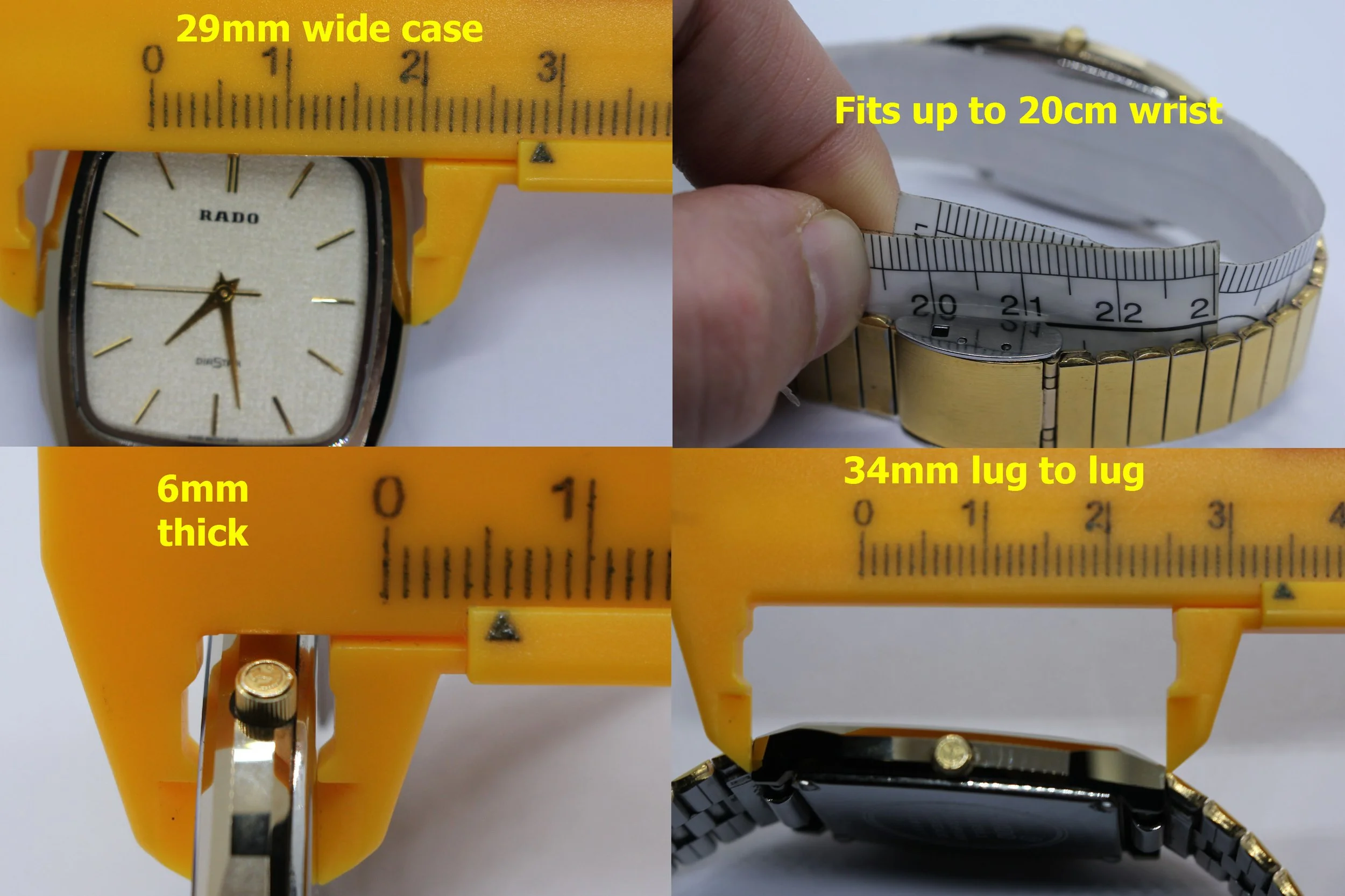 size dimensions wrist bracelet links gold Vintage Scratchproof Rado Diastar 132.9505.3 Tungsten Goldplated Men Women Unisex Watch bizarre bizarrewatch