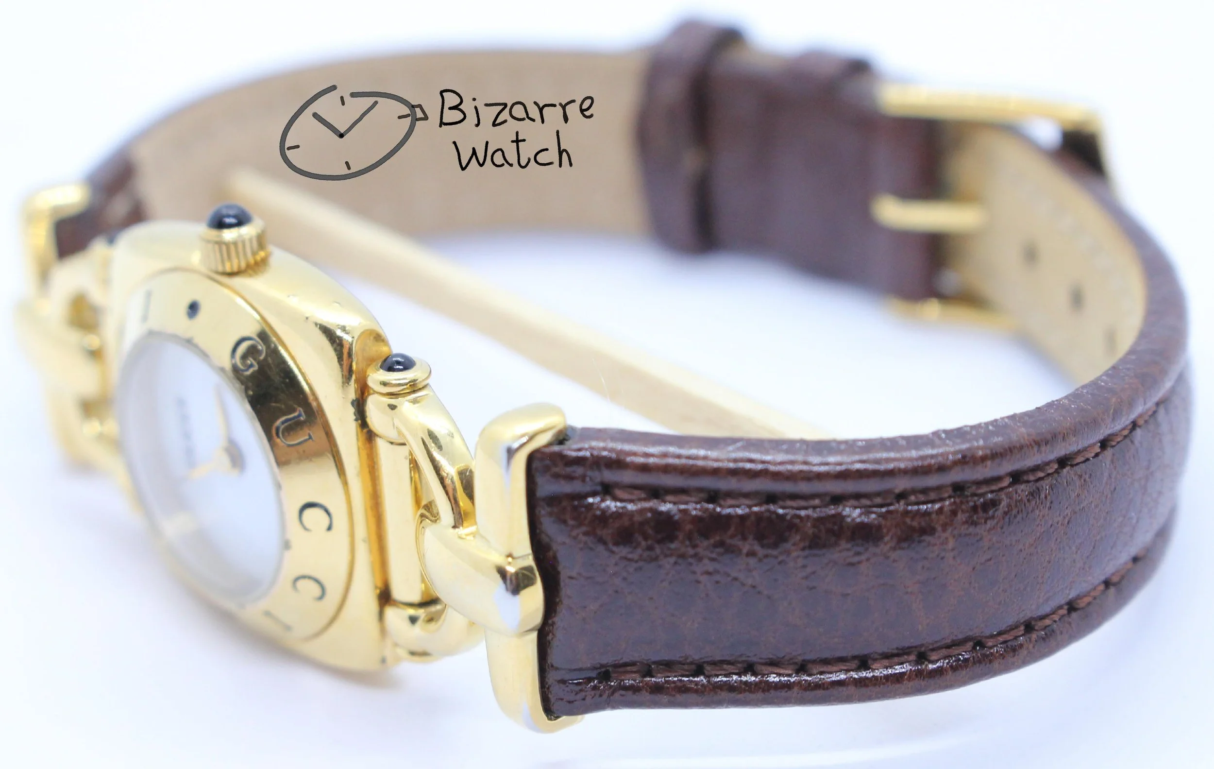 Vintage Ladies gold plated Goldplated GUCCI 6300L White Dial Brown Strap Watch women bizarre