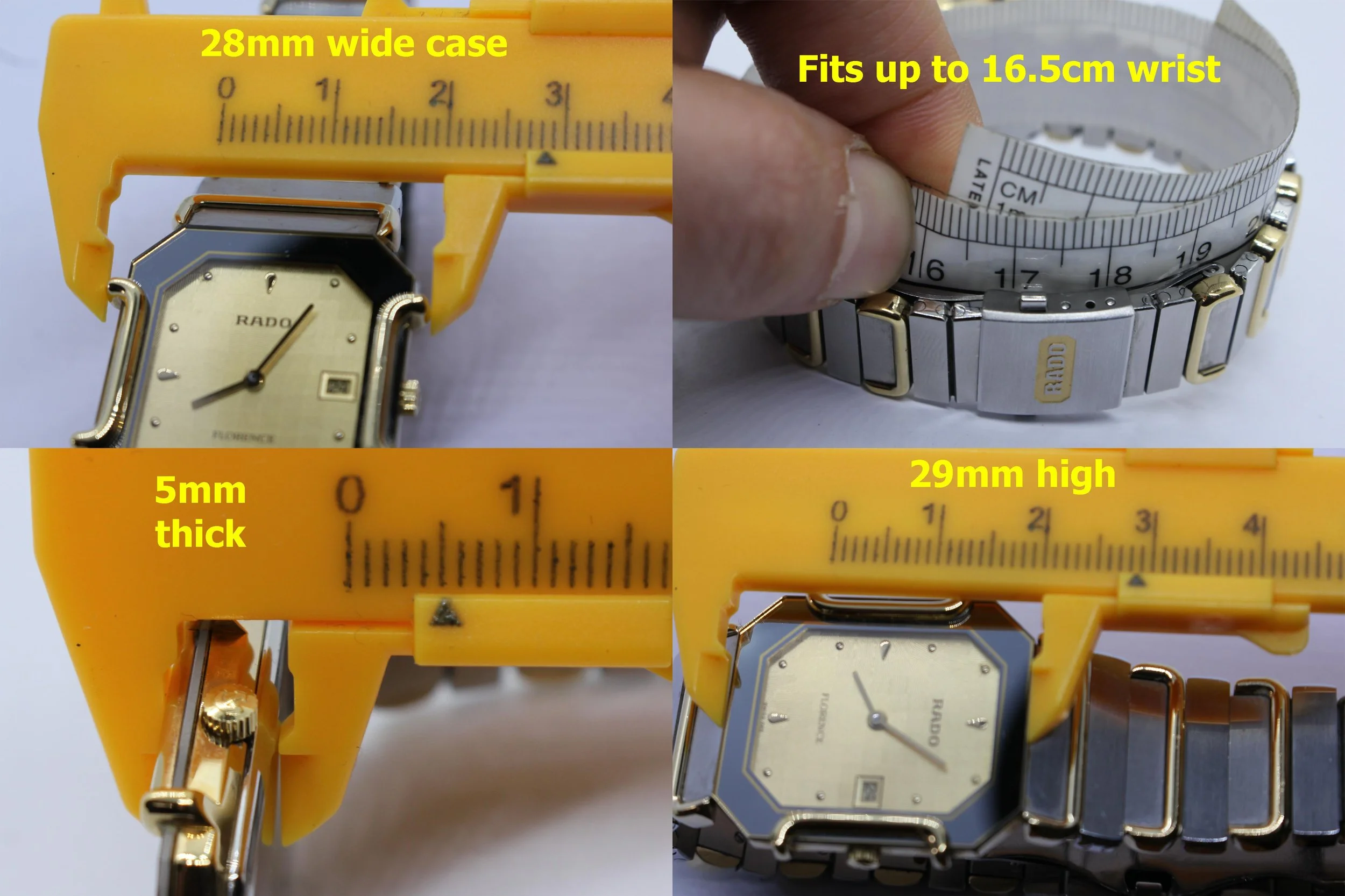 size dimensions wrist geometric Rare Vintage Rado Florence 160.3409.2 Two Tone 28mm Watch unisex men women ladies