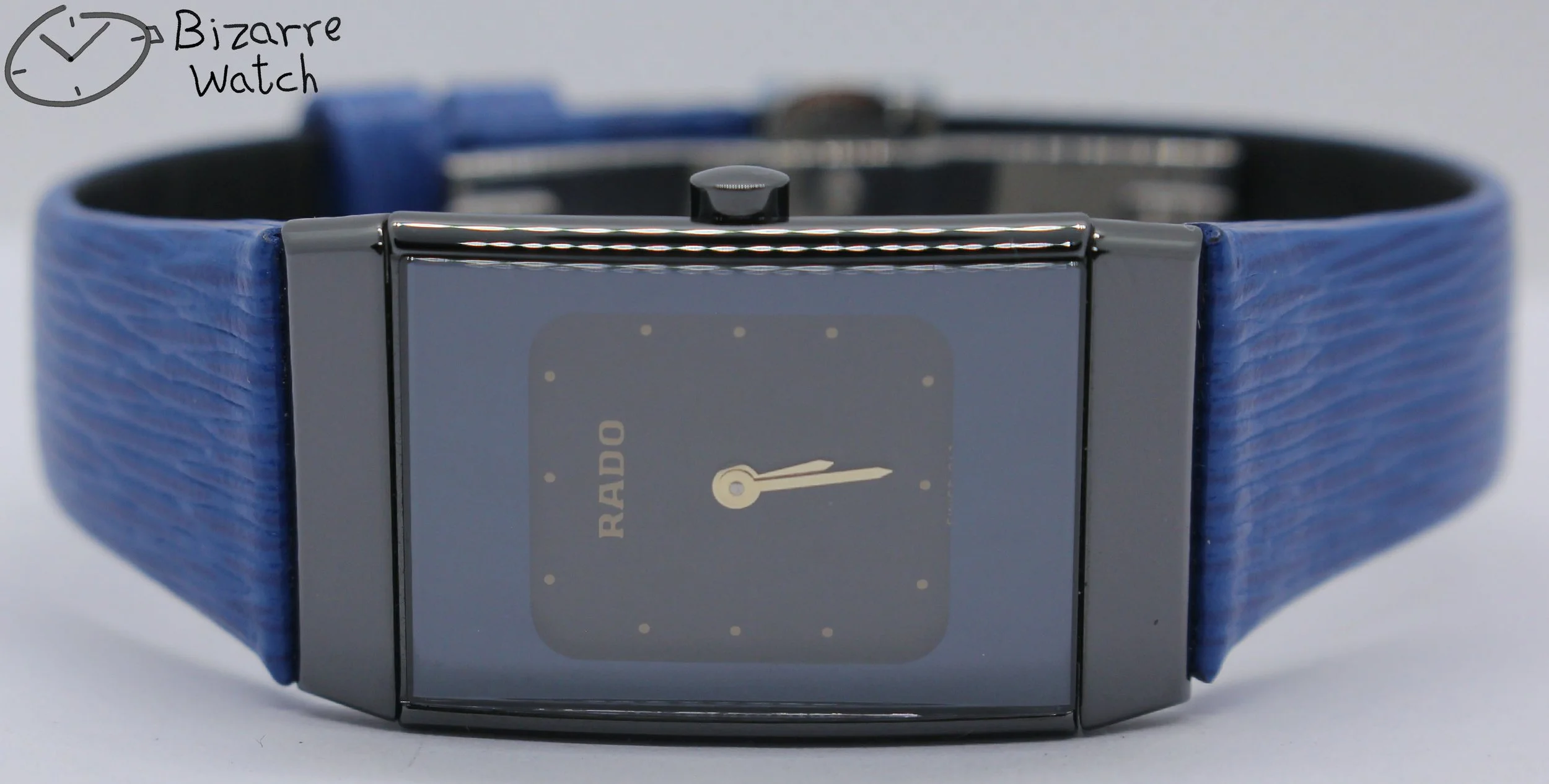 vintage nos New Old Stock Scratchproof Rado Ceramica Diastar 963.0350.3 Black Ceramic Blue Strap Watch bizarre women ladies