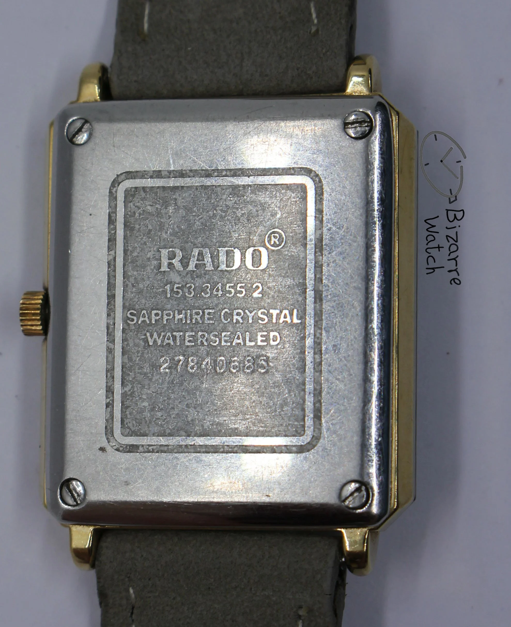 caseback vintage goldplated Rado Florence 153.3455.2 Bevelled Sapphire Crystal Striped Dial Grey Strap Watch bizarre women unisex