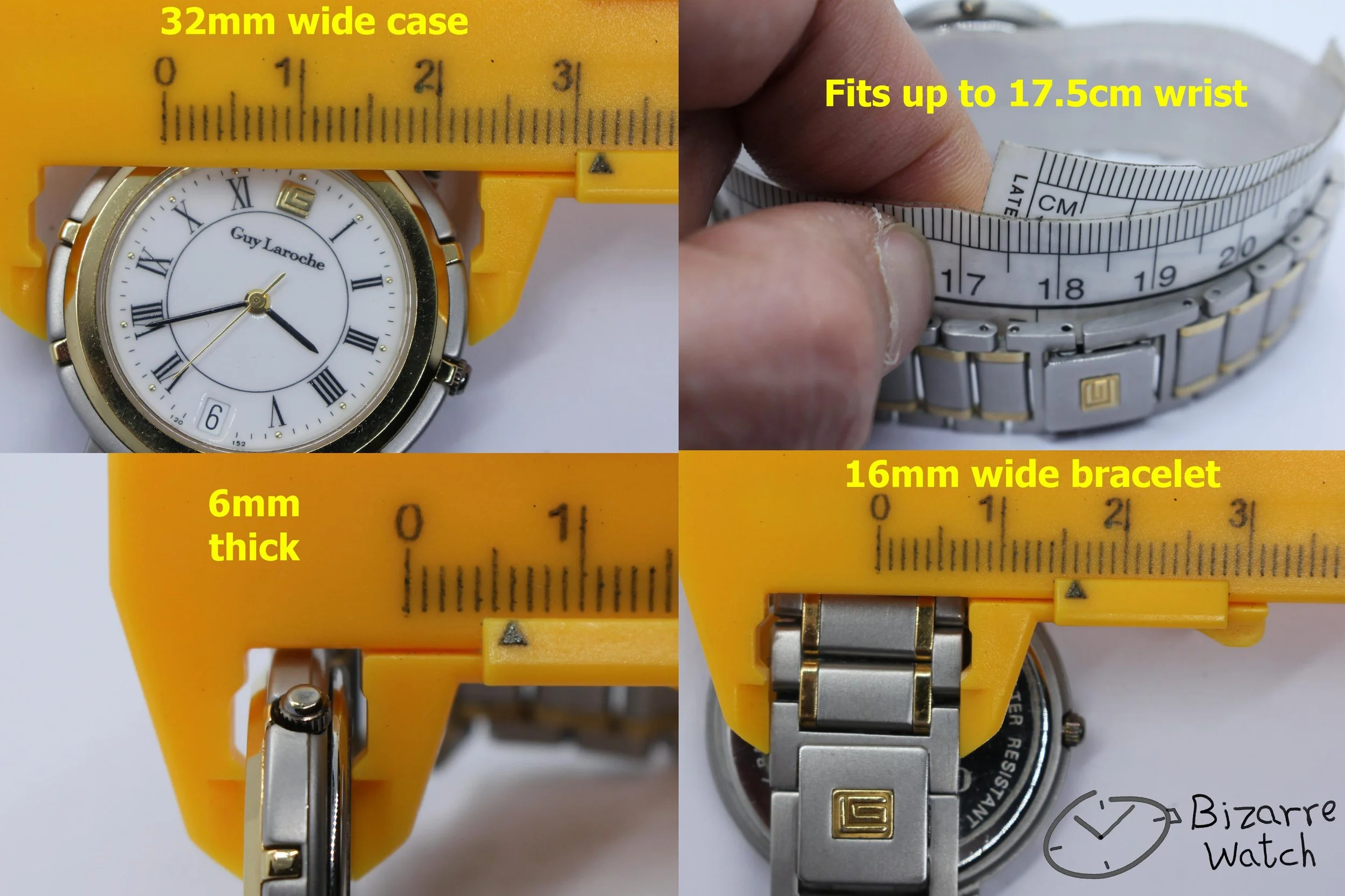 dimensions wrist size  laroche Vintage Goldplated Guy La Roche ETA 955.414 176 4023 Stainless Steel Bracelet Watch women men unisex