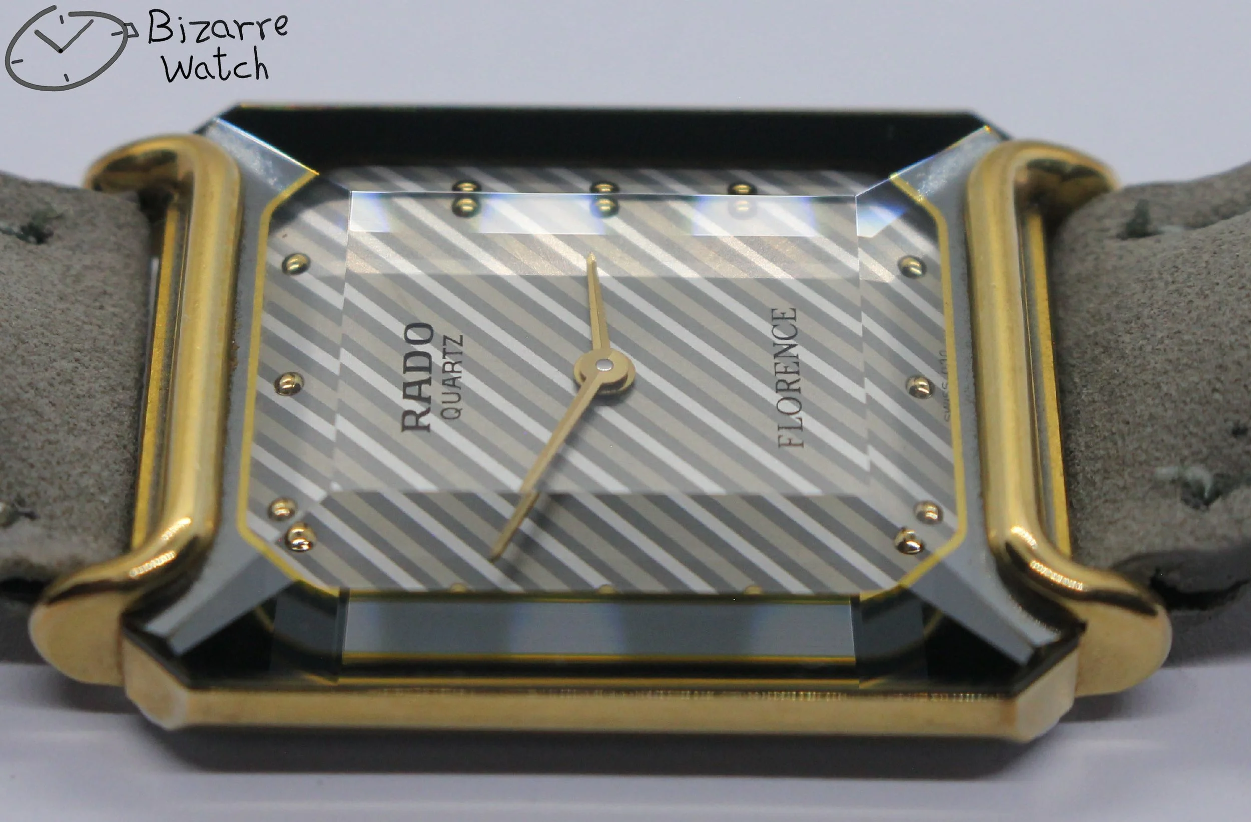 polarised polarized lens view vintage goldplated Rado Florence 153.3455.2 Bevelled Sapphire Crystal Striped Dial Grey Strap Watch bizarre women unisex