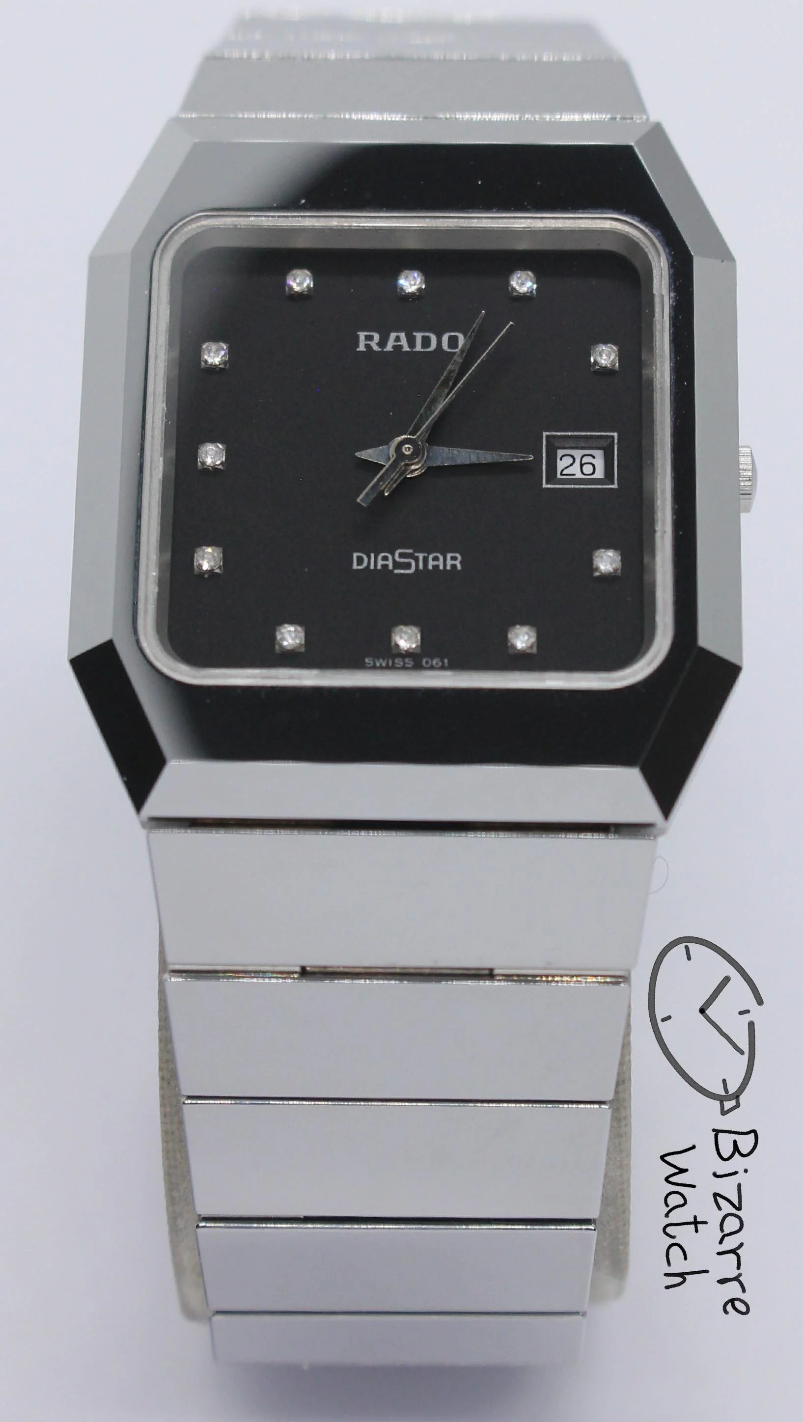 polarised polarized lens view diamond diamonds rare black diamond silver Vintage Scratchproof Rado Diastar 129.0292.3 Tungsten Mirror Finish Unisex Watch men women