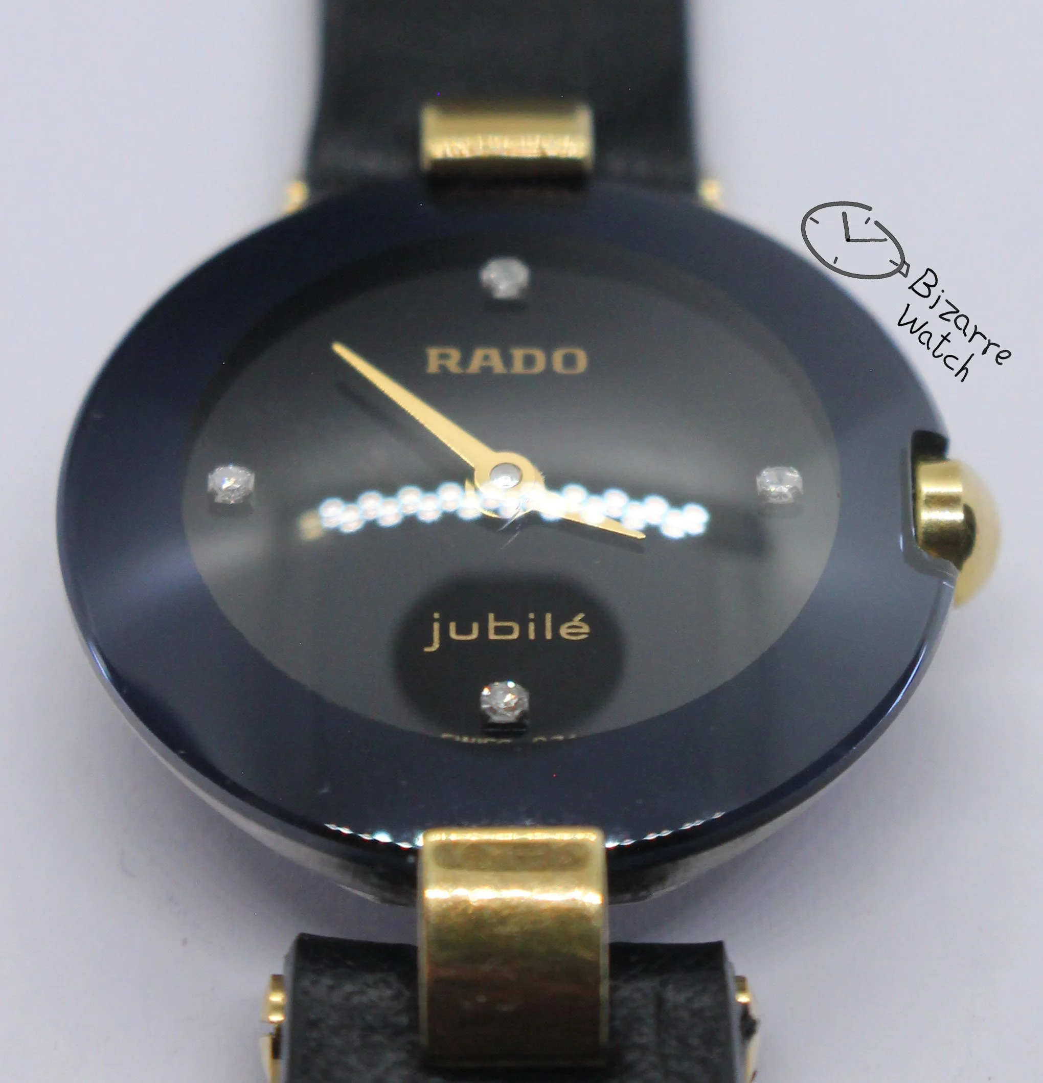 4 Diamonds 18K Gold Rado Coupole Jubile 204.3579.4N Domed Sapphire Crystal Extra Long Handmade Leather Strap Watch