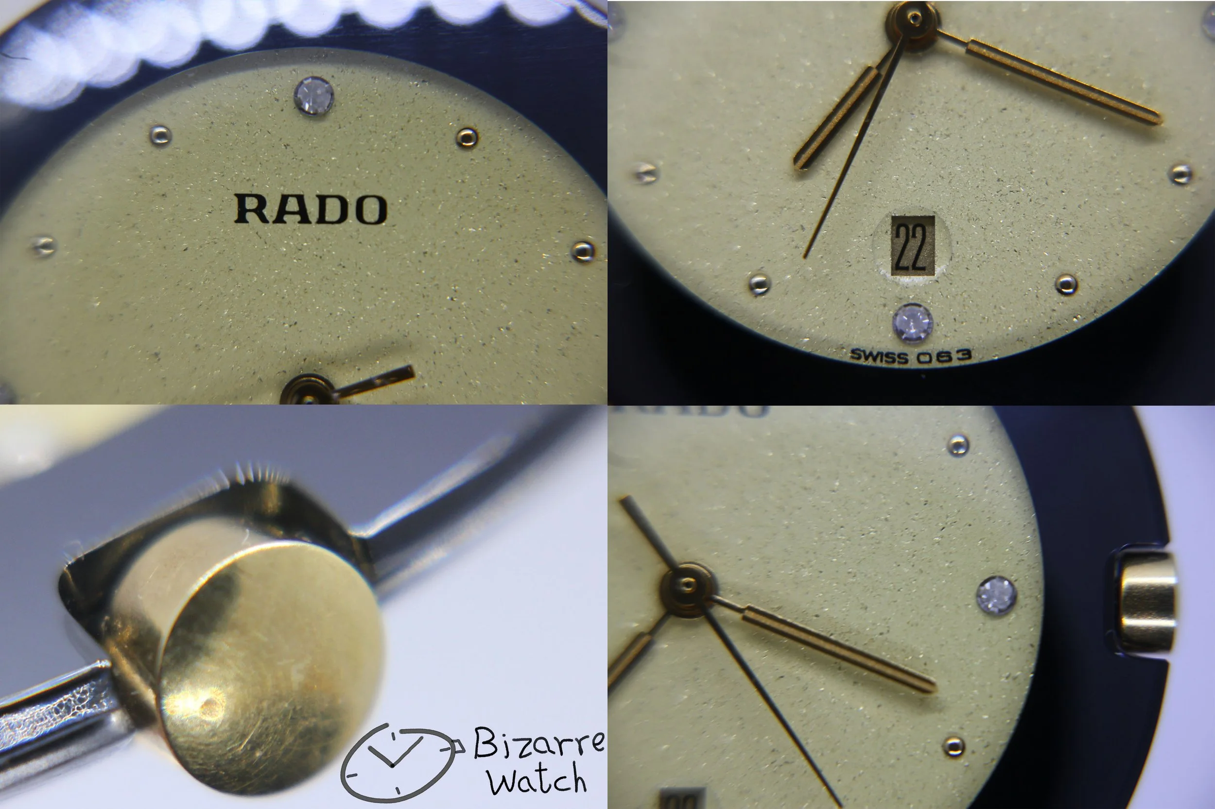 dial 063 hands logo date yellow champagne vintage RARE Rado La Coupole 129.4075.4 gold plated goldplated Steel Rubber Bracelet Watch men women unisex bizarre