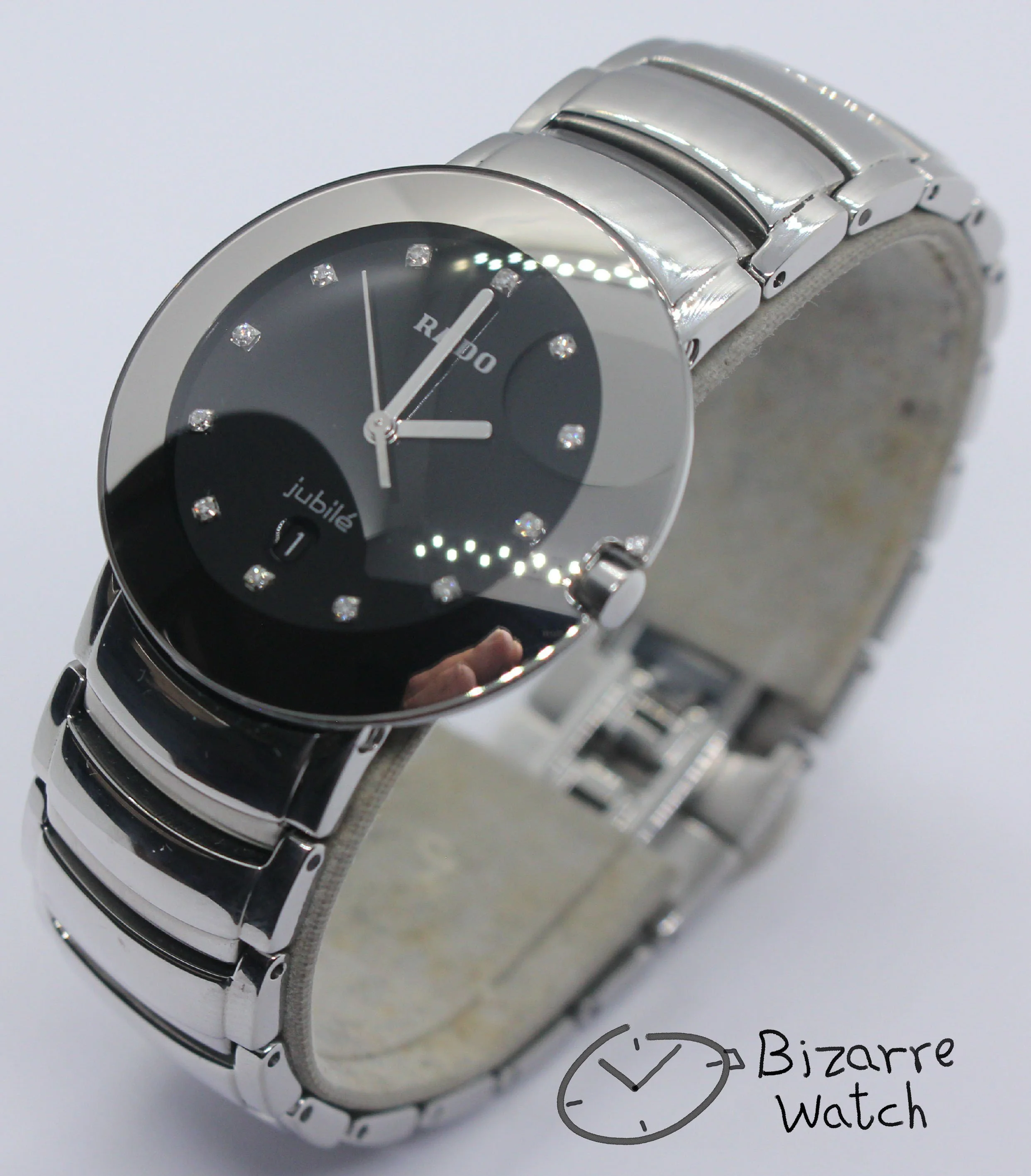 jubile jubilee Jubilé vintage diamonds 129.0531.3 RADO Coupole 129.0531.3 Domed Sapphire Black 33mm Stainless Steel Watch bizarre men women unisex