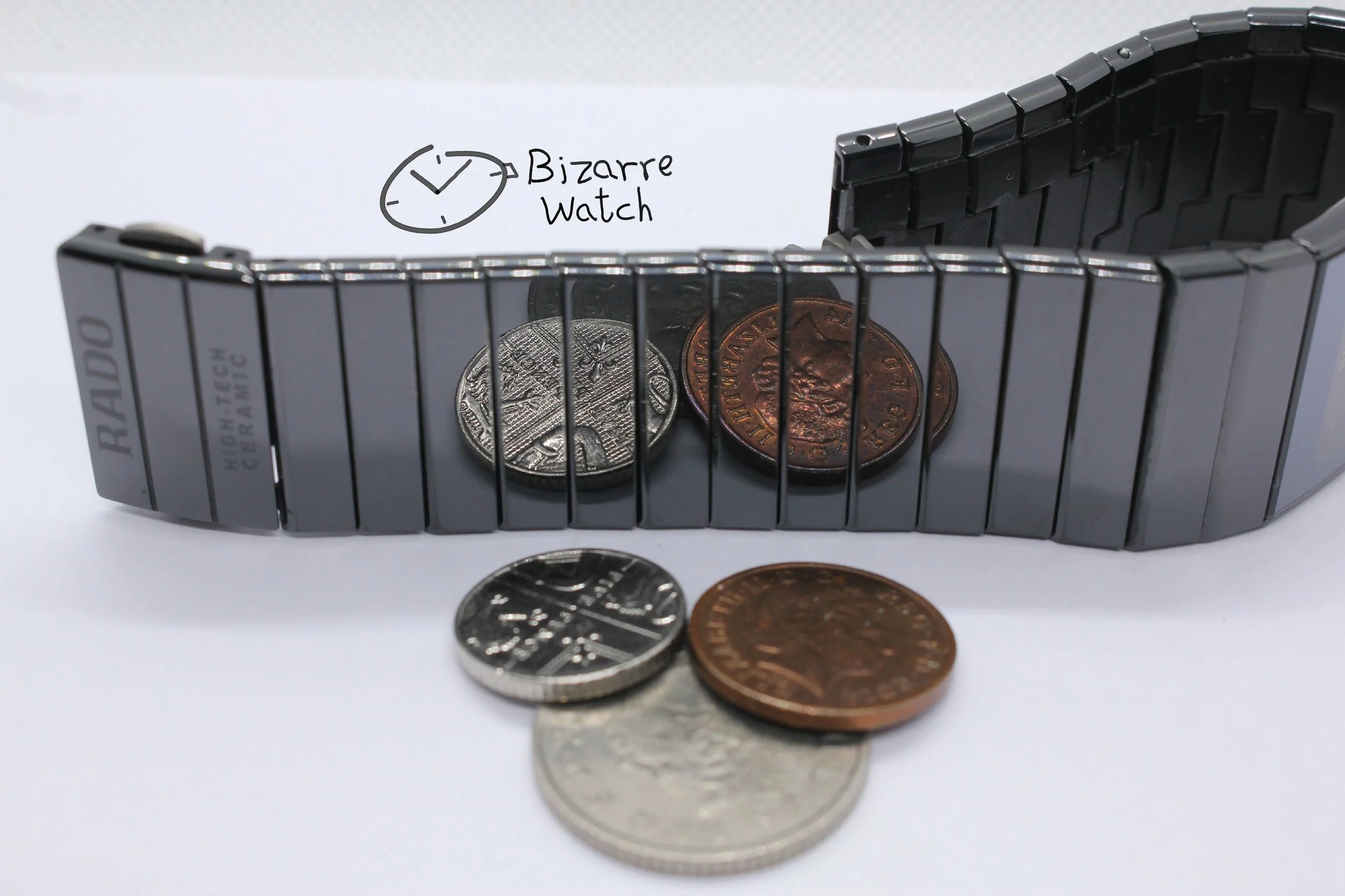 coin reflection mirror links bracelet 27mm Scratchproof Rado Ceramica Diastar 111.0294.3 Black Ceramic Watch bizarre women men unisex used preowned pre-owned