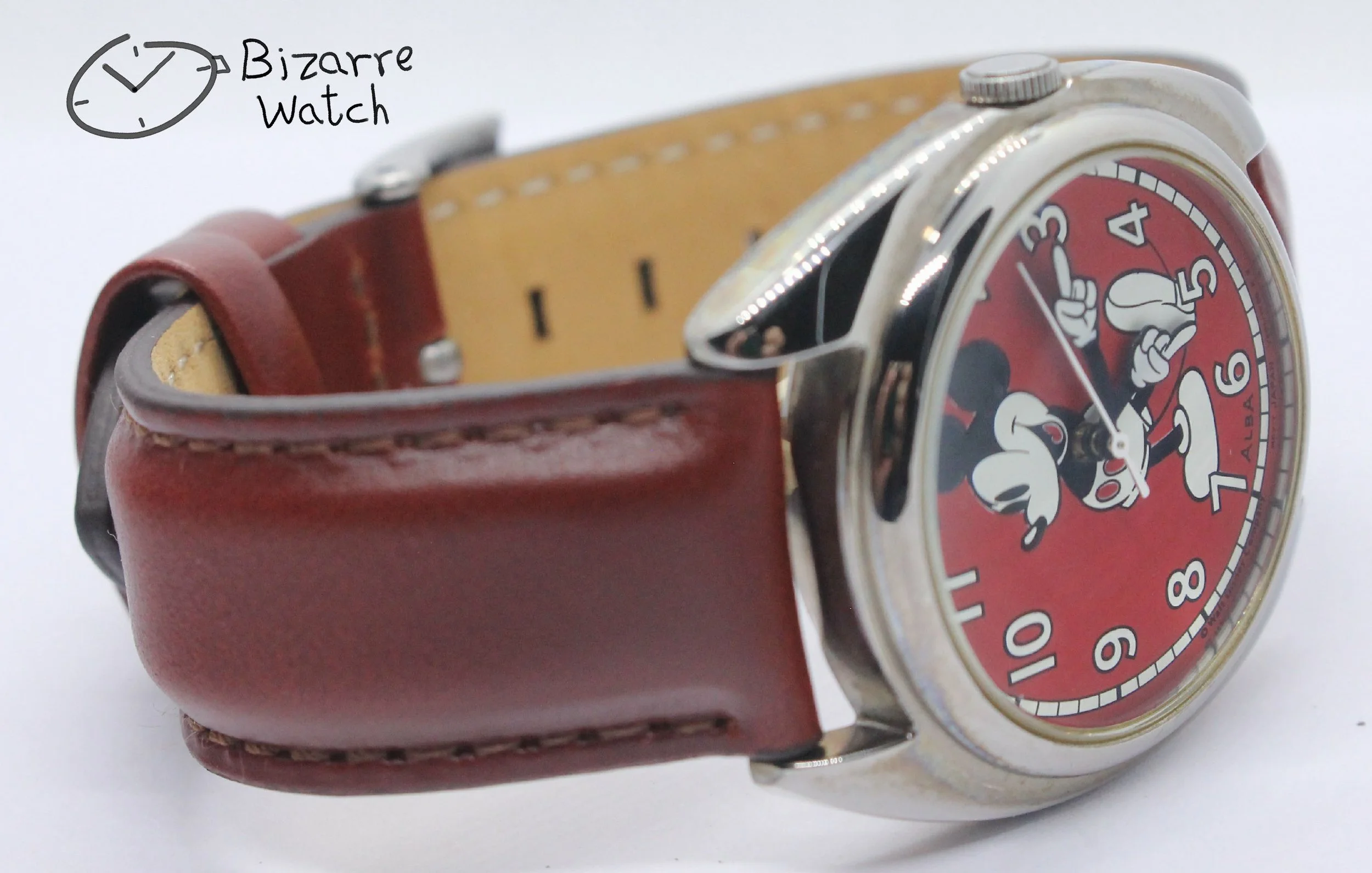 polarised lens view polarized Vintage Alba Mickey Mouse Walt Disney Red brown Genuine Leather Watch Japan v501 V501-1V68 R2 V501-6P10 R1 bizarre bizarrewatch women men unisex