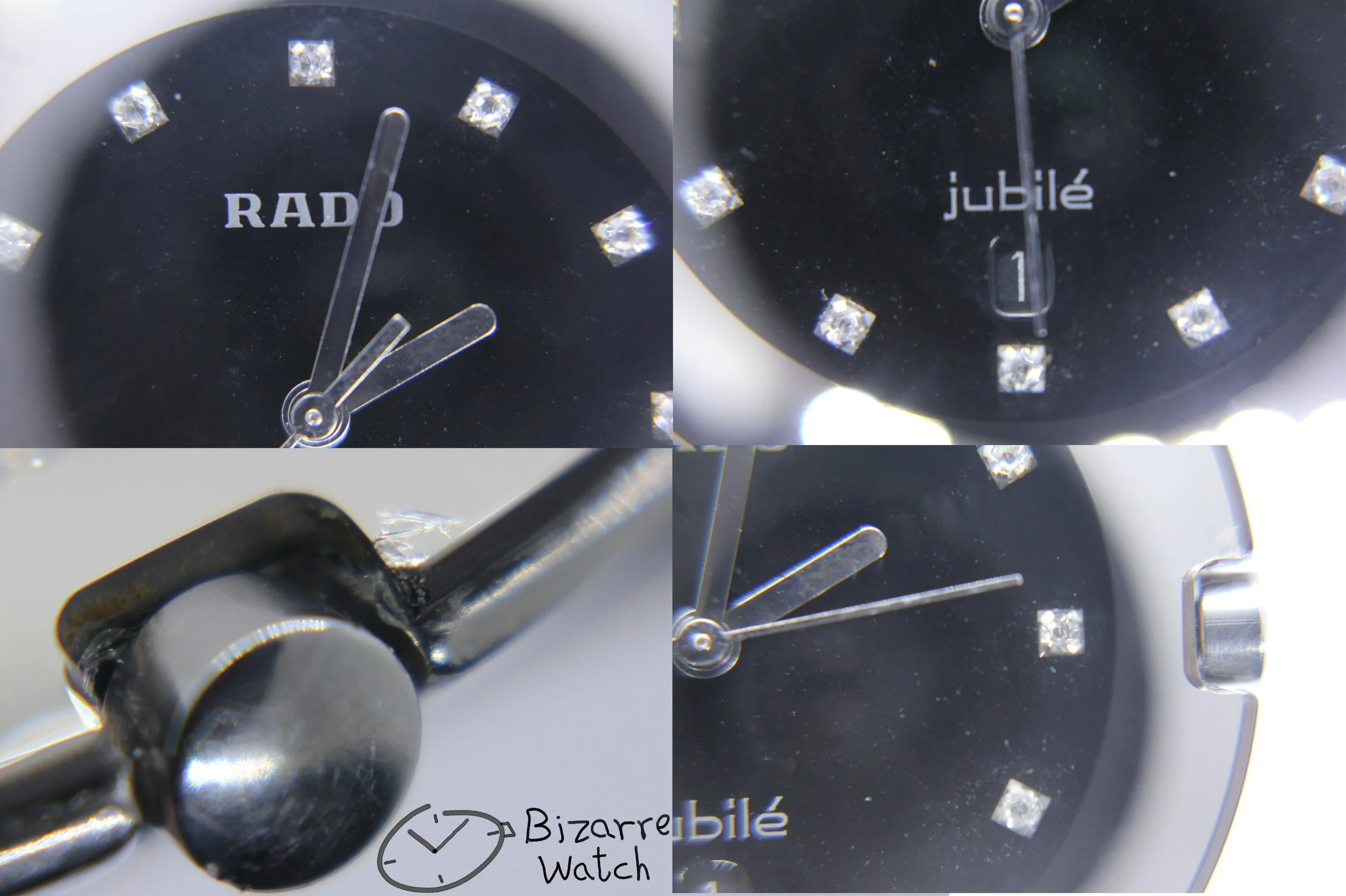 dial 072 crown date hands logo jubile jubilee Jubilé vintage diamonds 129.0531.3 RADO Coupole 129.0531.3 Domed Sapphire Black 33mm Stainless Steel Watch bizarre men women unisex