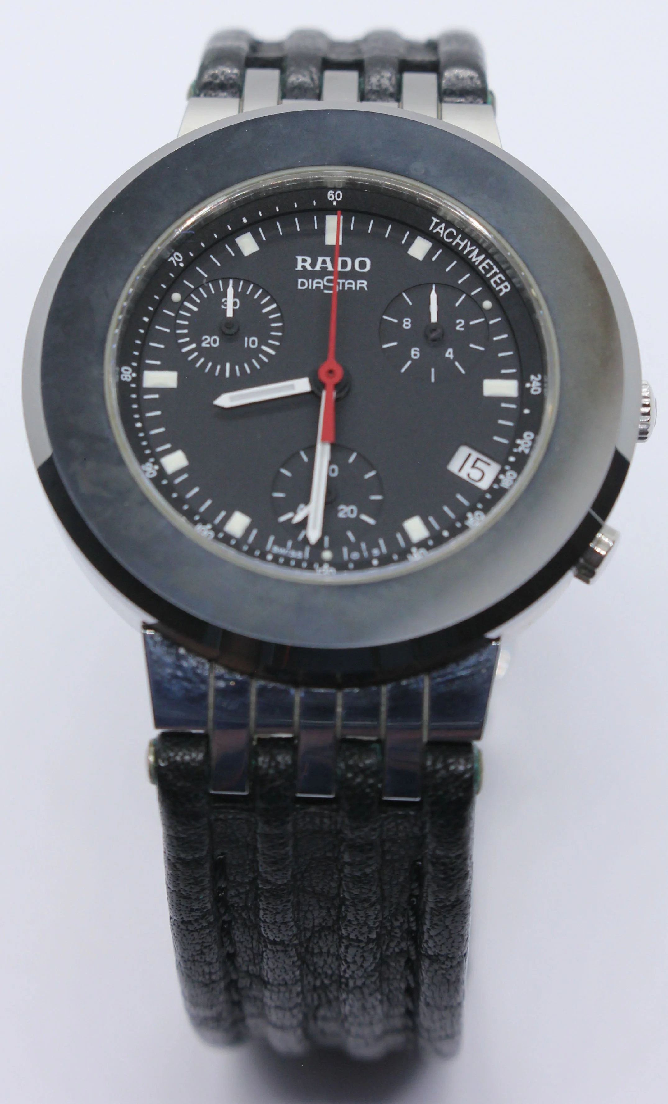 Leather Rado Mini Diamaster diamaster Diastar 34mm Chronograph Tungsten Carbide Red black 538.0470.3 women unisex men bizarrewatch