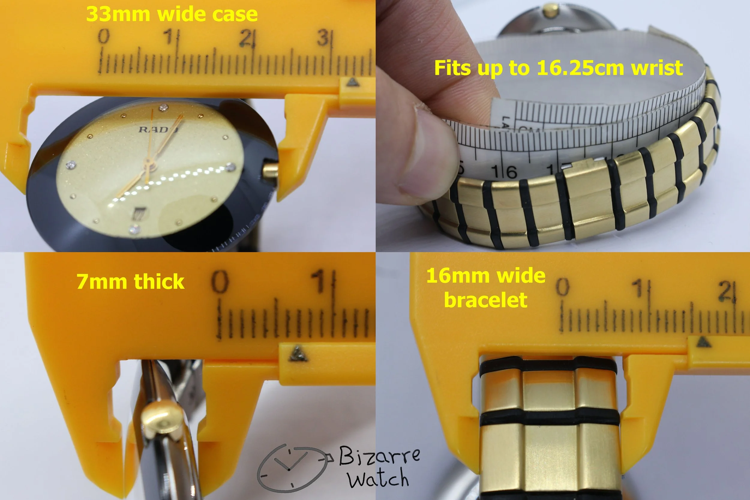 wrist size dimensions vintage RARE Rado La Coupole 129.4075.4 gold plated goldplated Steel Rubber Bracelet Watch men women unisex bizarre