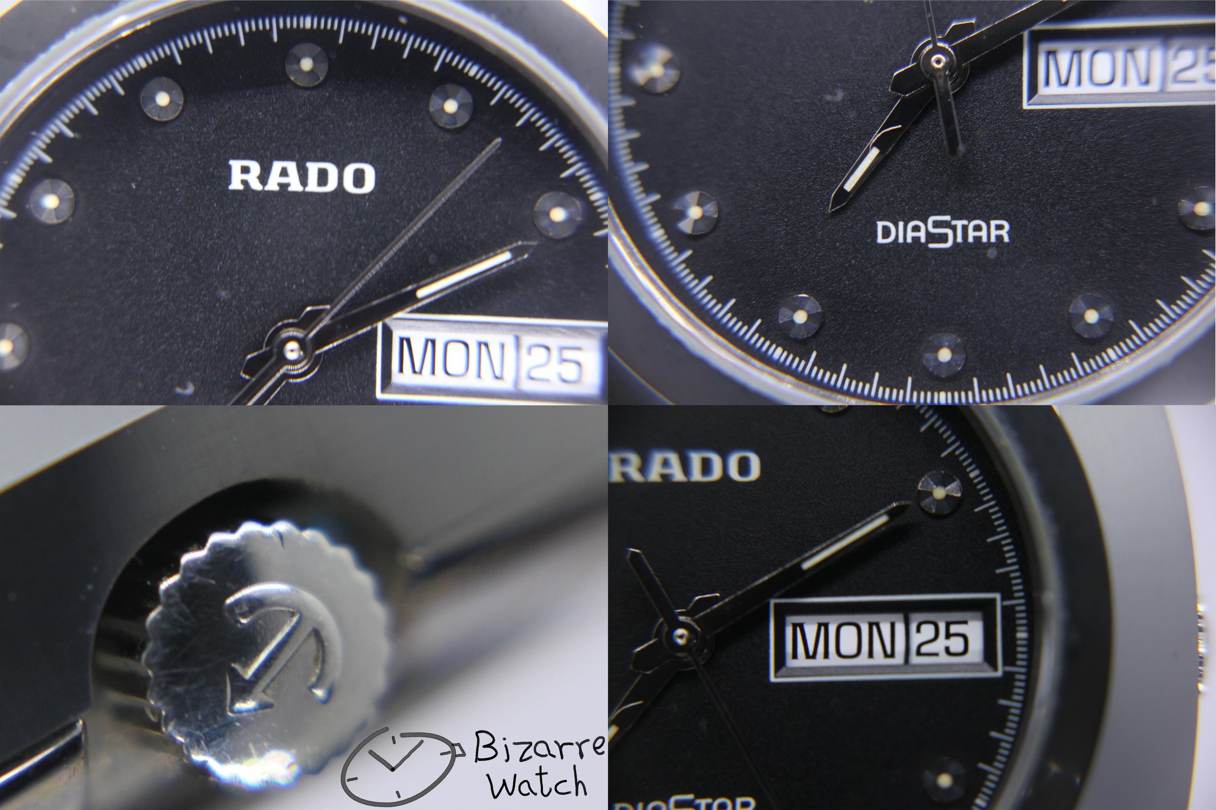 day date dial 015 bizarre vintage used preowned RADO The Original Diastar Scratchproof 114.0391.3 Day Date 36mm Black Watch women men unisex