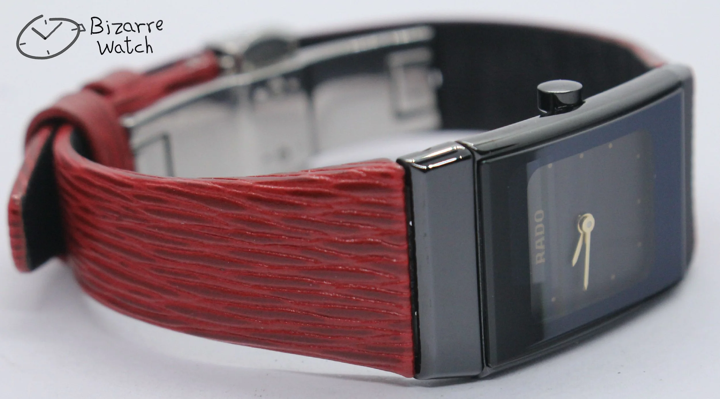 vintage nos New Old Stock Scratchproof Rado Ceramica Diastar 963.0350.3 Black Ceramic Red Strap Watch bizarre women ladies