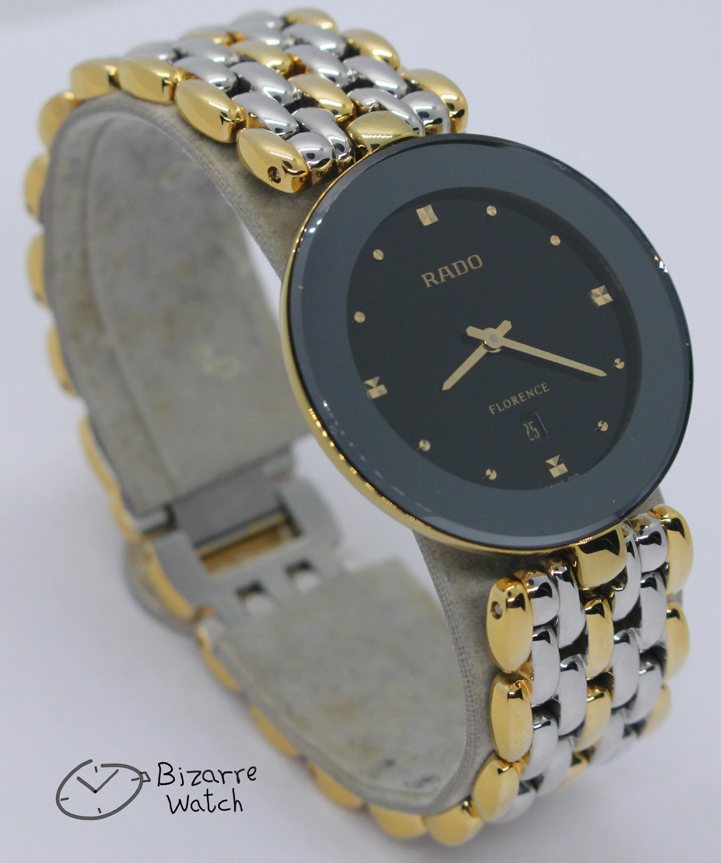 used preowned pre-owned vintage sapphire crystal Rado Florence Goldplated 160.3677.2 two tone bracelet Watch bizarre bizarrewatch men women unisex