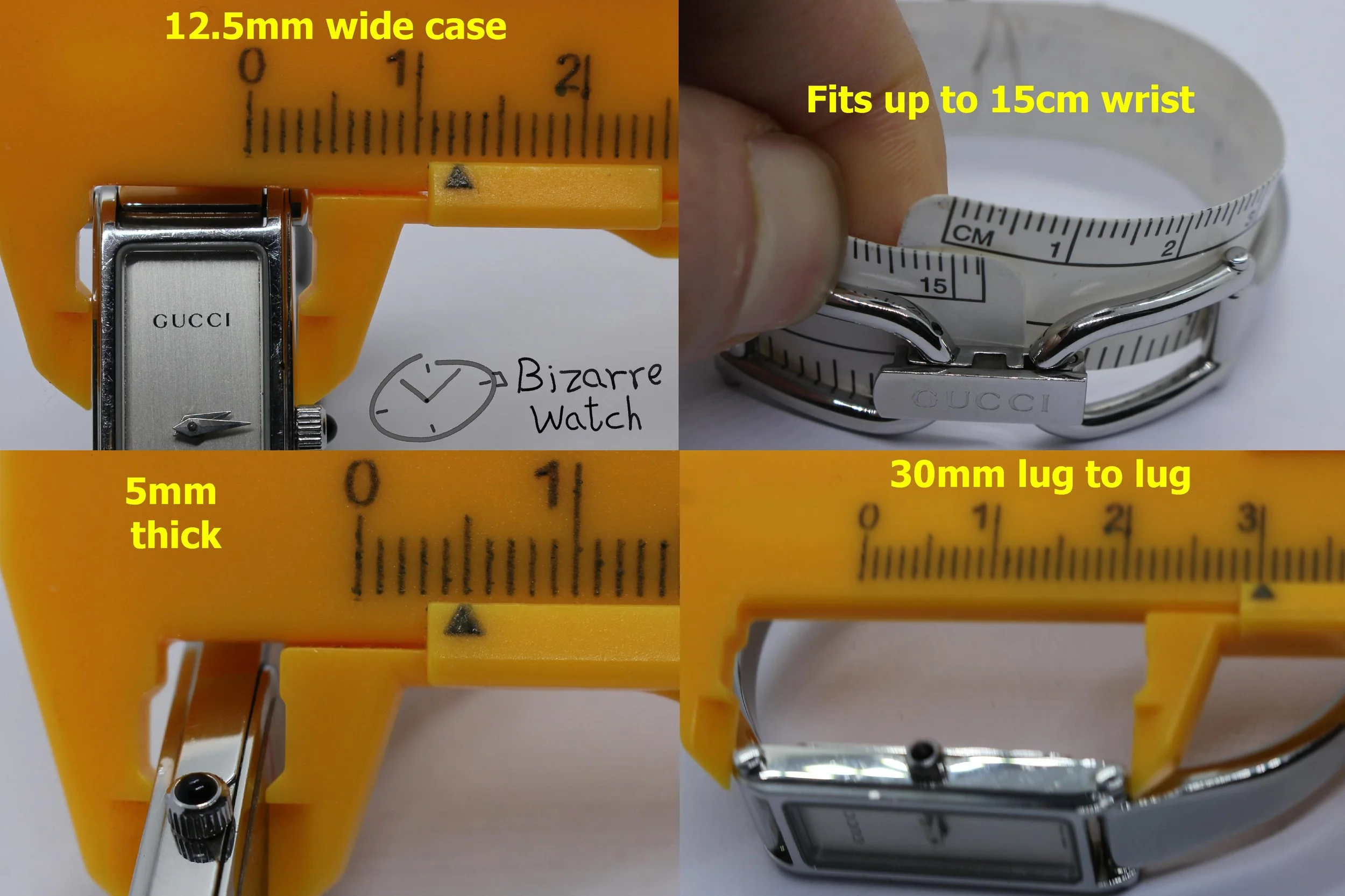 size dimensions wrist 1500 vintage Ladies GUCCI 1500L Silver Dial Stainless Steel Watch women bizarre