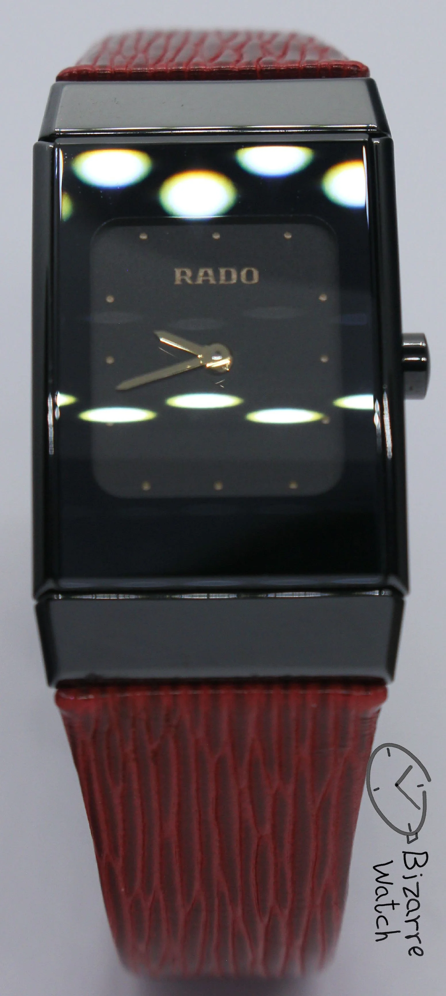 vintage nos New Old Stock Scratchproof Rado Ceramica Diastar 963.0350.3 Black Ceramic Red Strap Watch bizarre women ladies