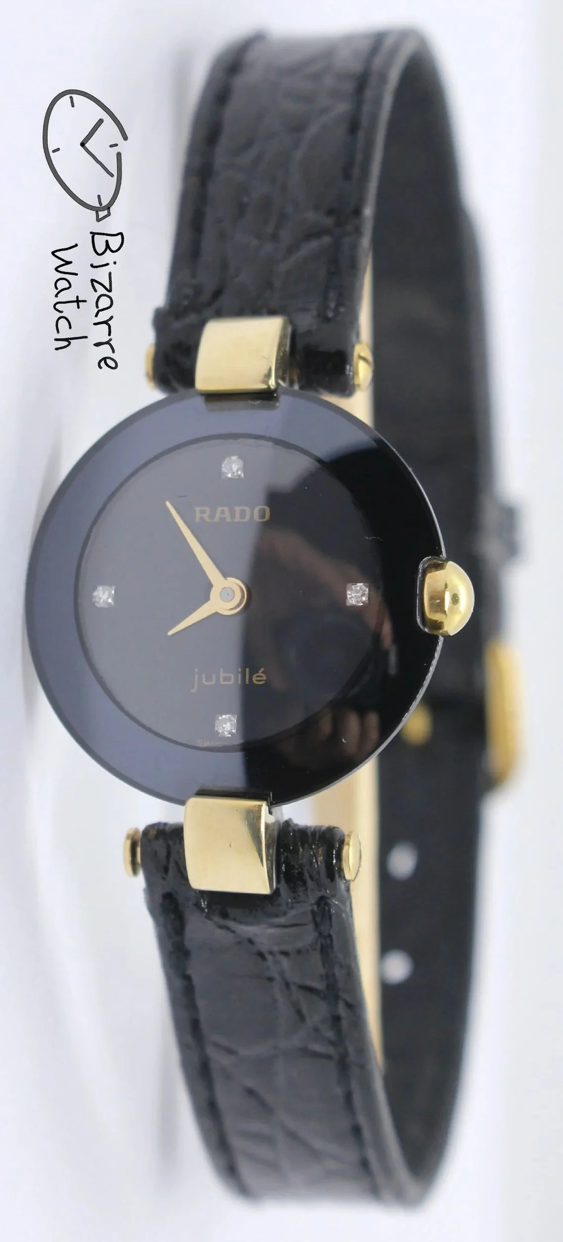 4 Diamonds 18K Gold Rado Coupole Jubile 204.3579.4N Domed Sapphire Crystal Extra Long Handmade Leather Strap Watch