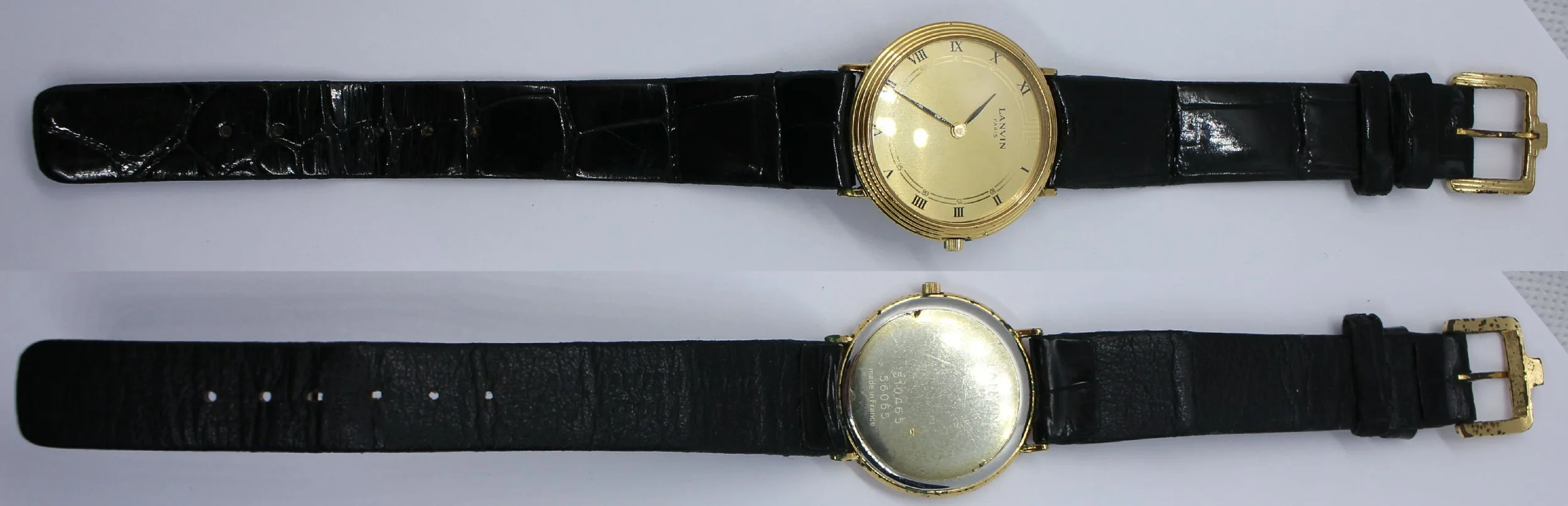 genuine leather strap black Vintage Goldplated Lanvin Michel Herbelin Watch Made In France watch men women ladies unisex bizarre