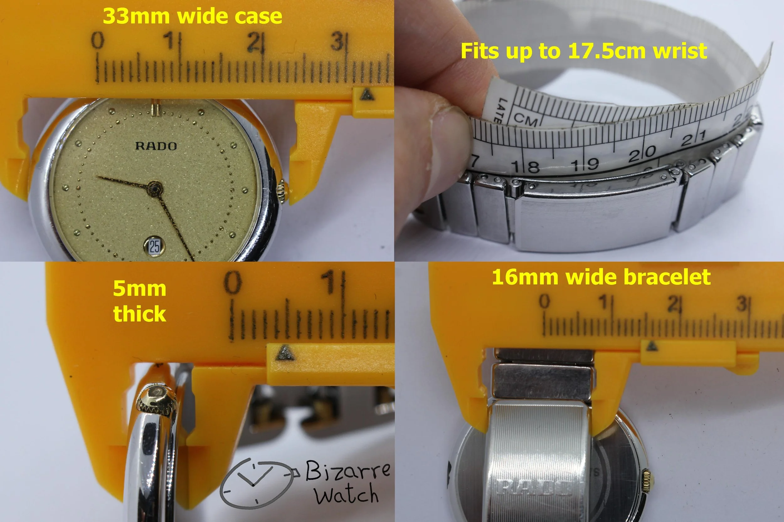 size dimensions wrist vintage Rado Florence 160.3568.2 bracelet round date yellow Two Tone Goldplated Watch bizarre bizarrewatch women men unisex used preowned