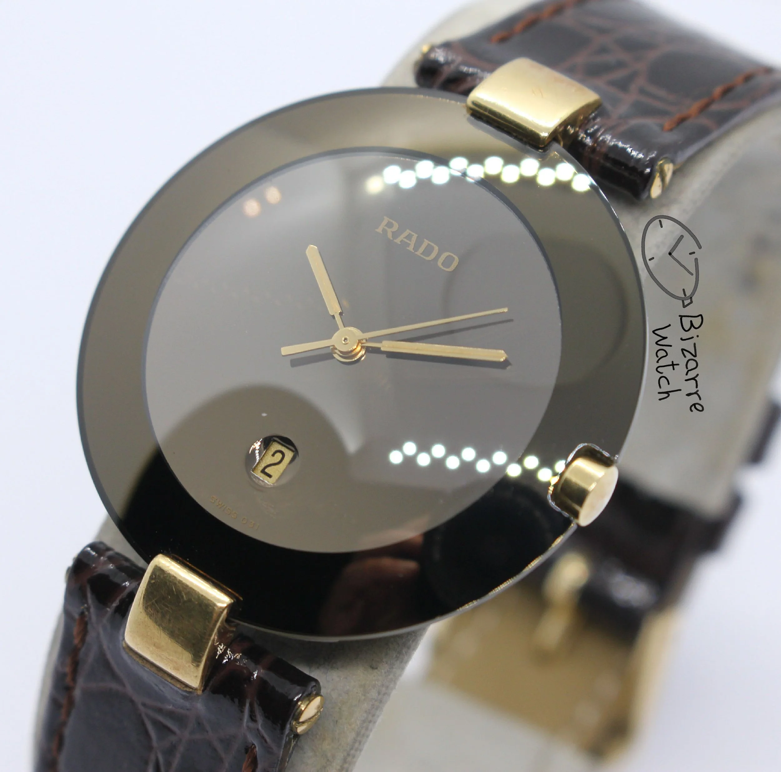 vintage Rado La Coupole 129.3575.4 129.3575.4N 129.4075.4 33mm Domed Brown Sapphire Leather Strap Watch mirror bizarre ladies women men unisex